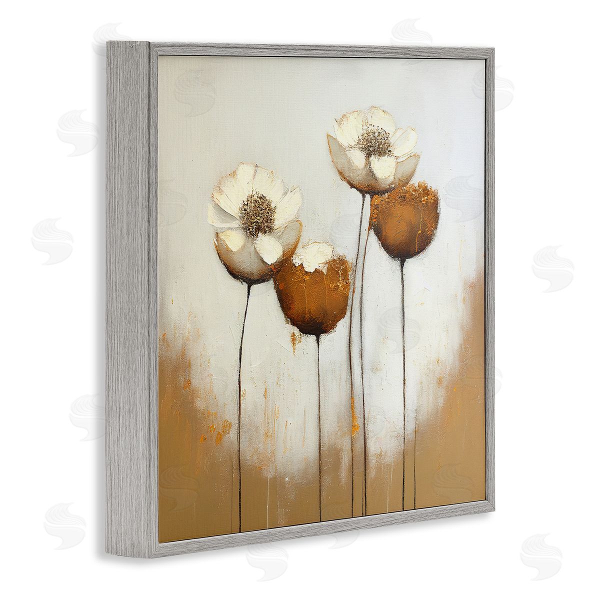 Leah McLean Brown & White Tulips Gray Framed Giclee Wall Artside_
