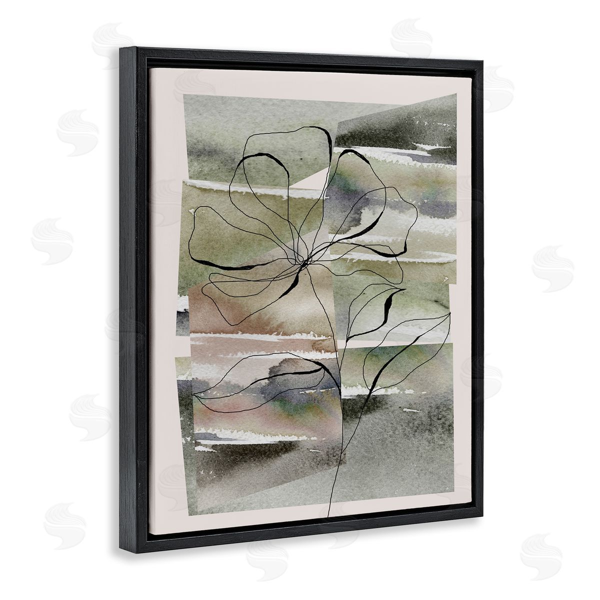 Divisha Mehta Abstract Flower on Green Black Floater Frame Canvas Artside_