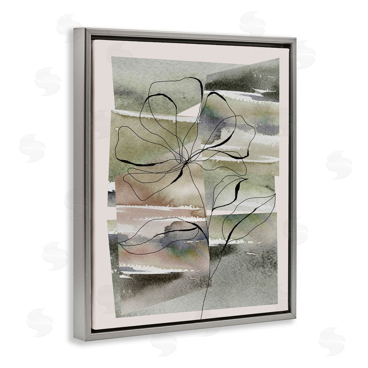 Divisha Mehta Abstract Flower on Green Gray Floater Frame Canvas Artside_