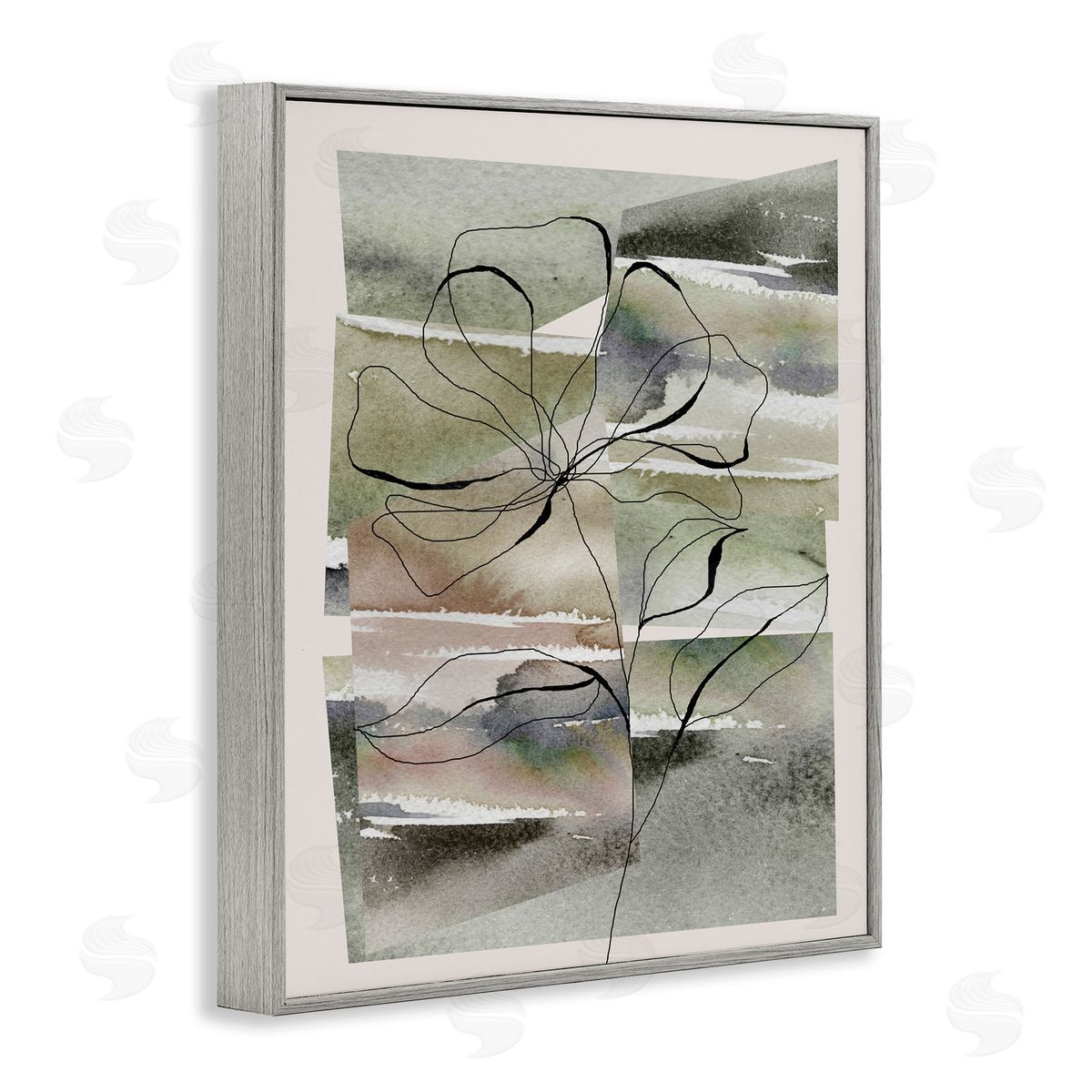 Divisha Mehta Abstract Flower on Green Gray Framed Giclee Wall Artside_