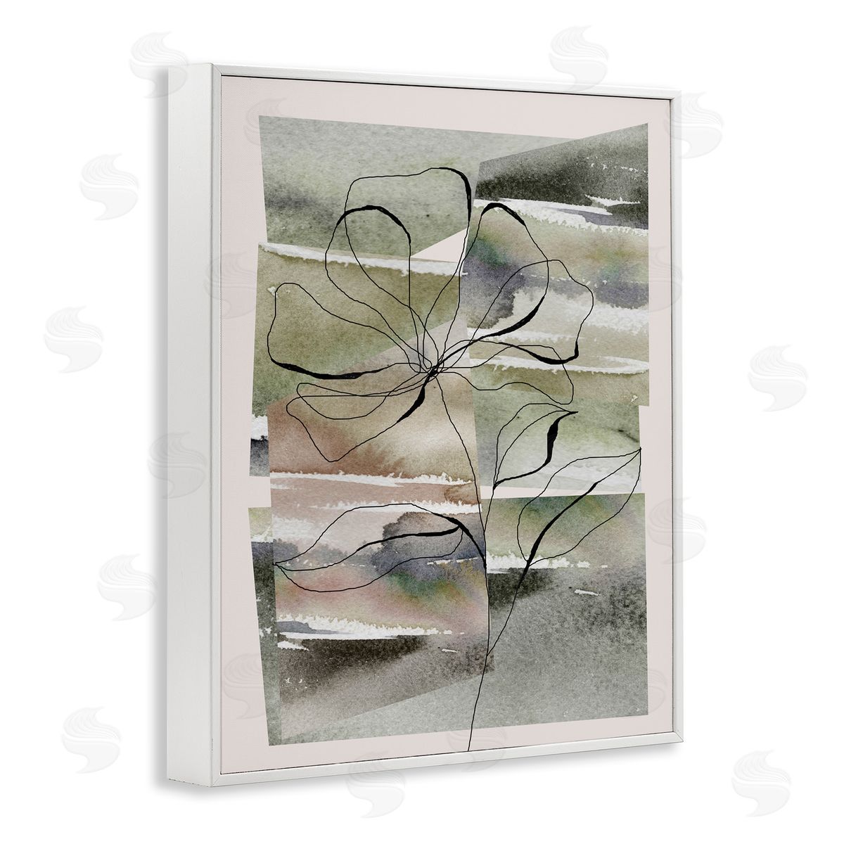 Divisha Mehta Abstract Flower on Green White Framed Giclee Wall Artside_