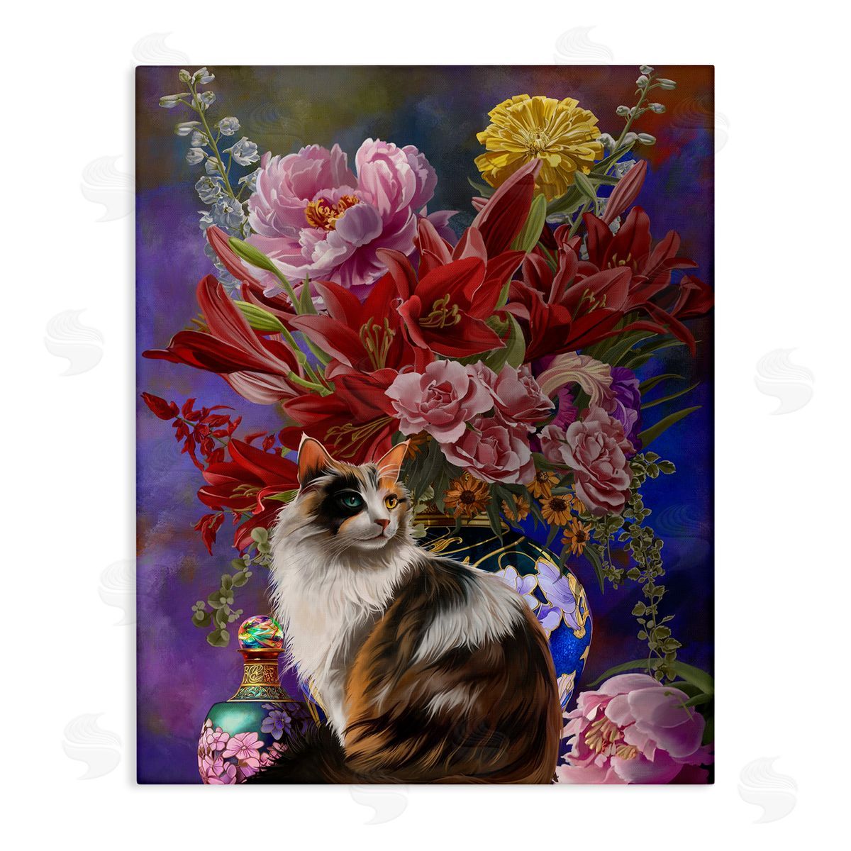 Nene Thomas Cat & Flower Chinoiserie Canvas Wall Art
