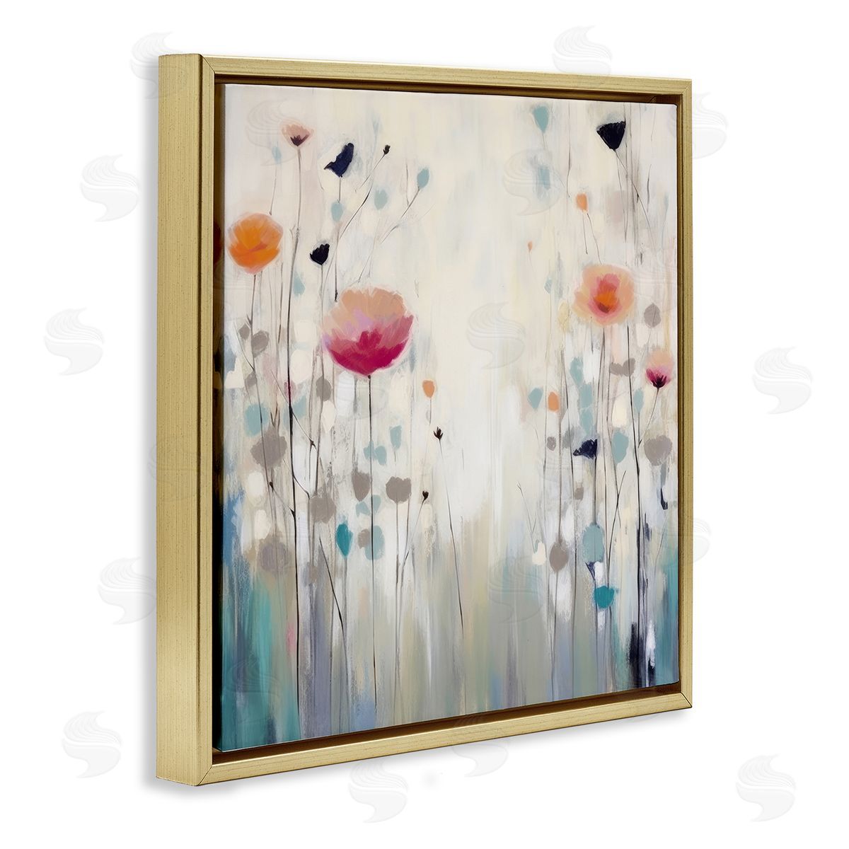 Pastel Poppies Painting Gold Floating Frame Canvas Wall Art, Home Decor by Irena Orlov