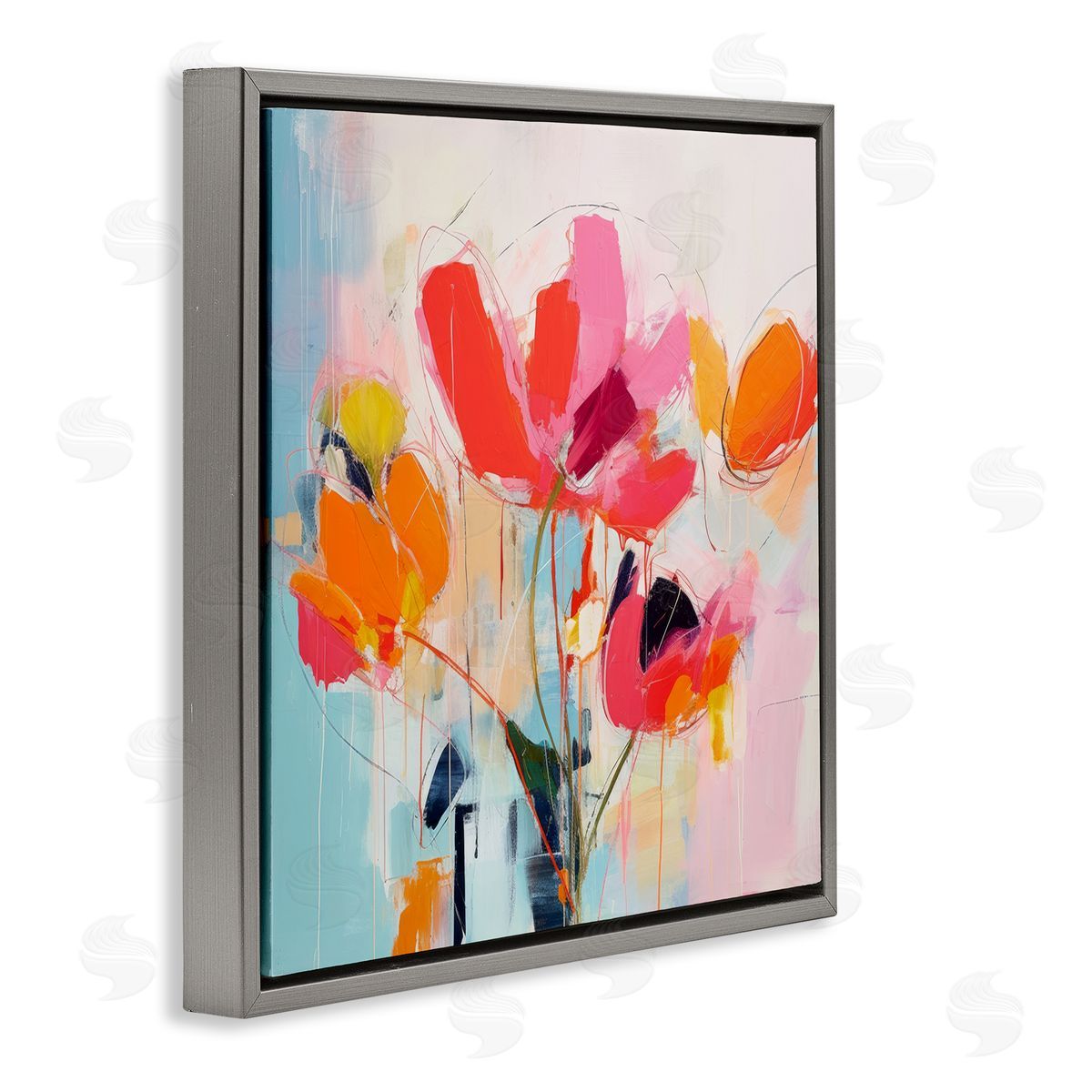 Irena Orlov Abstract Pink Florals Gray Floater Frame Canvas Artside_