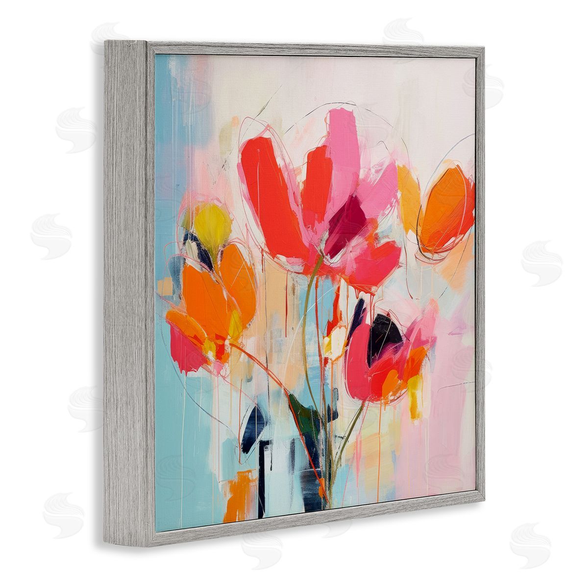 Irena Orlov Abstract Pink Florals Gray Framed Giclee Wall Artside_