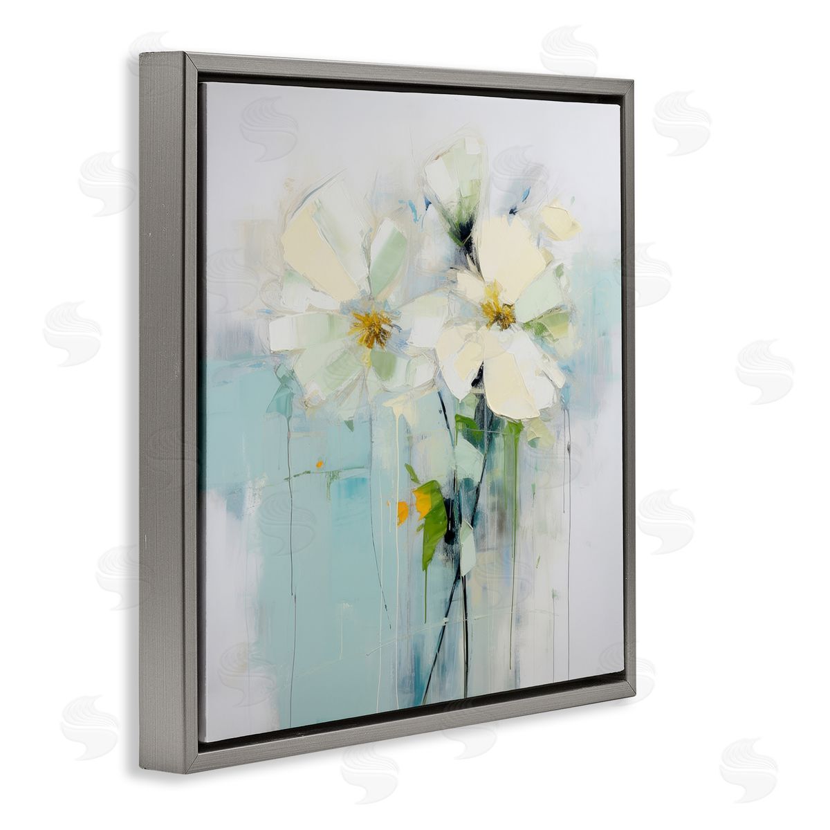 Irena Orlov Abstract White Petals Gray Floater Frame Canvas Artside_