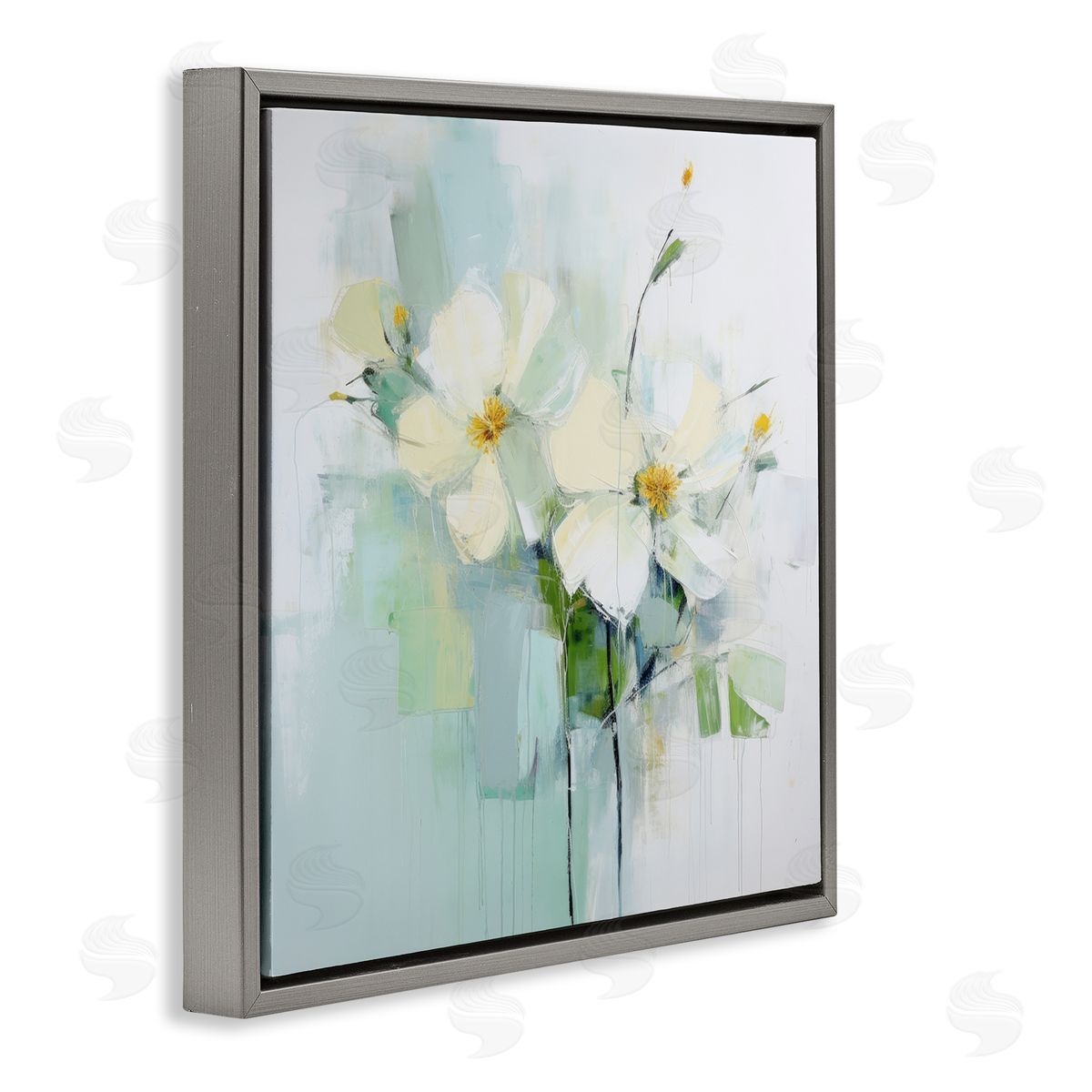 Irena Orlov Abstract White Flowers Gray Floater Frame Canvas Artside_