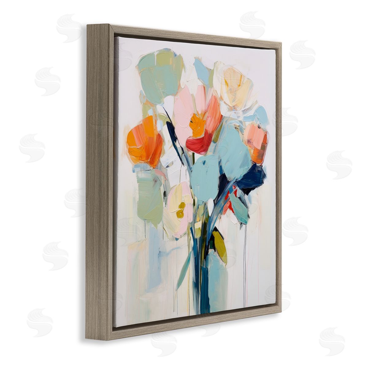 Irena Orlov Pastel Flowers Abstraction Brown Floater Frame Canvas Artside_