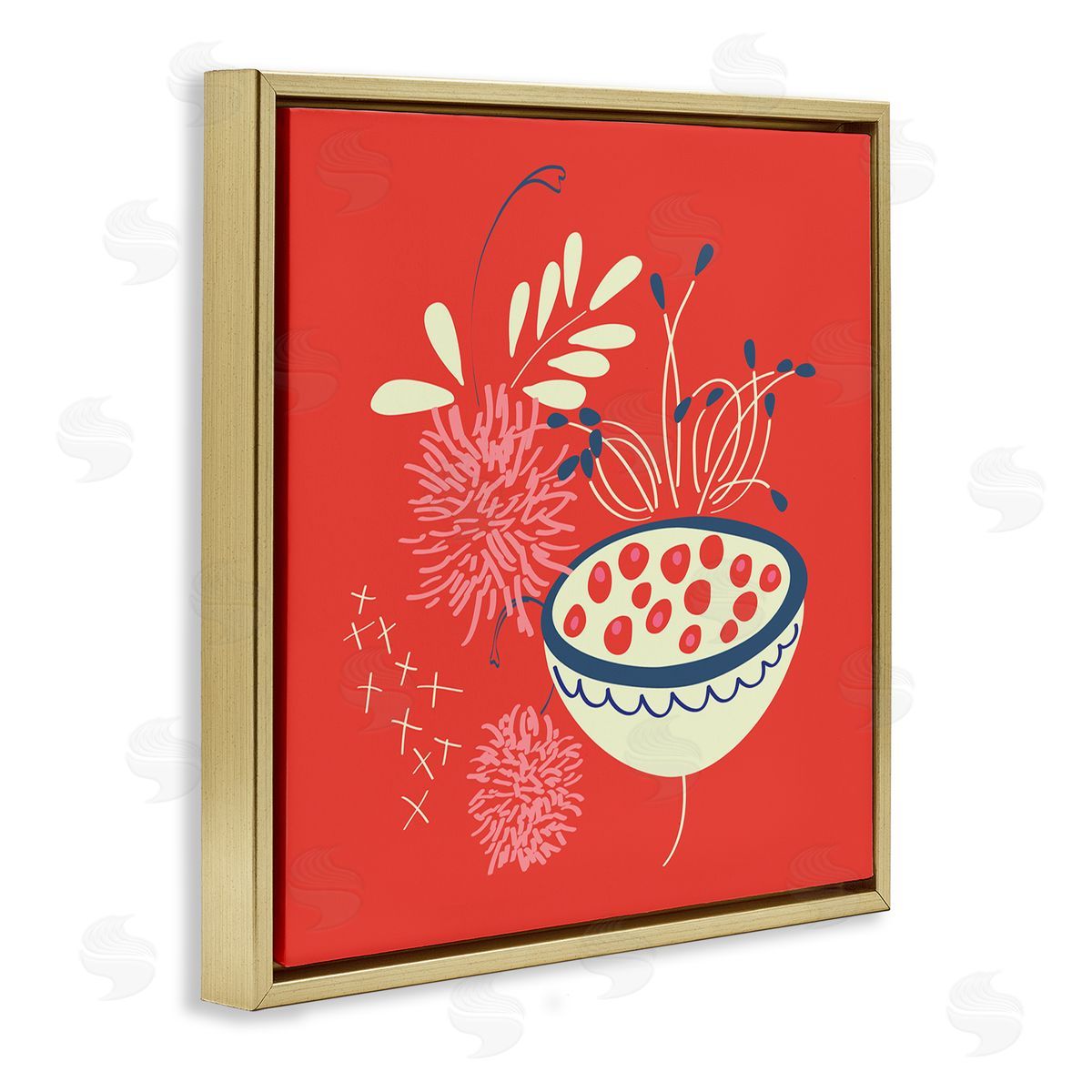 Pragya Kothari Red Botanical Seeds Gold Floater Frame Canvas Artside_