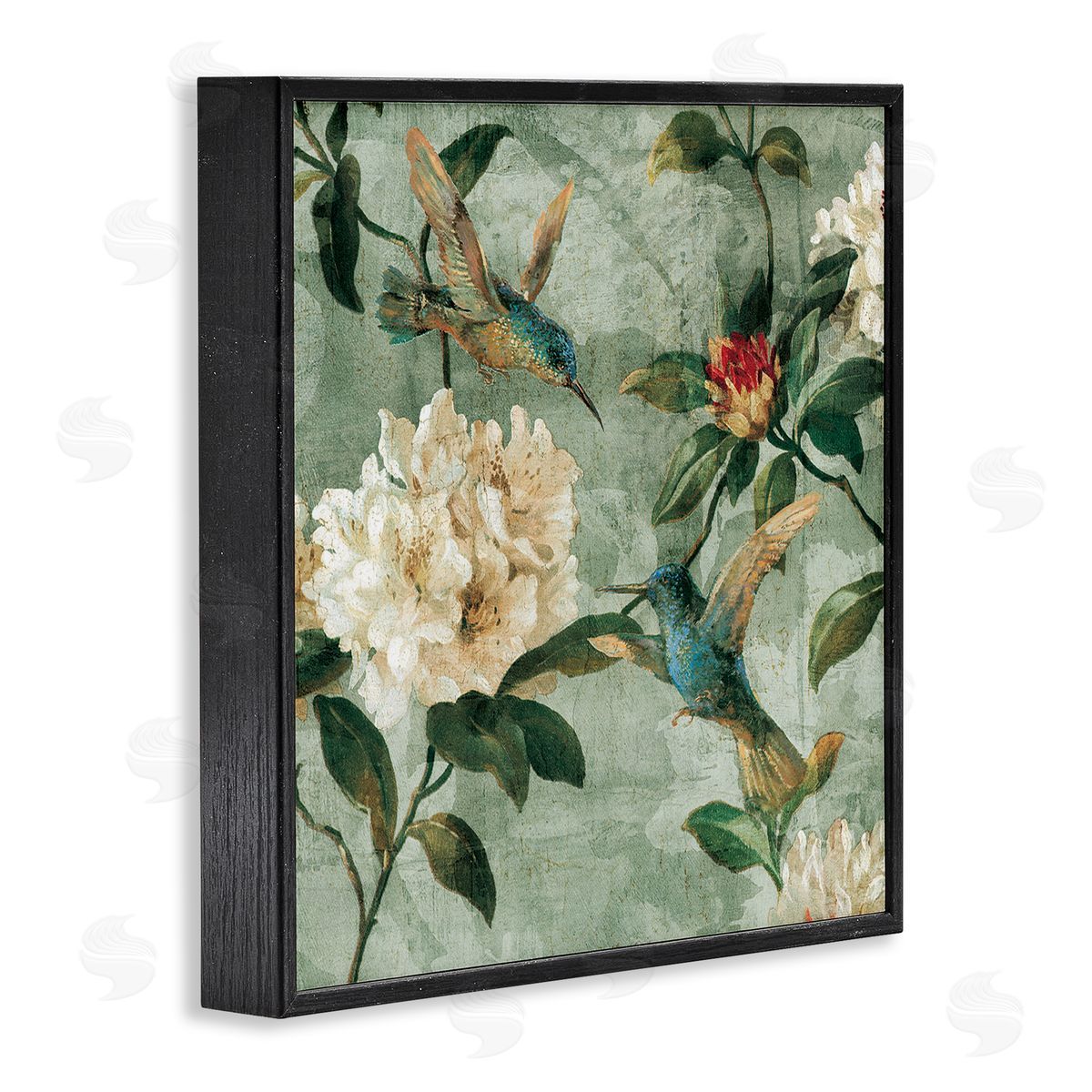 Reneé Campbell Vintage Hummingbird & Flowers Black Framed Giclee Wall Artside_