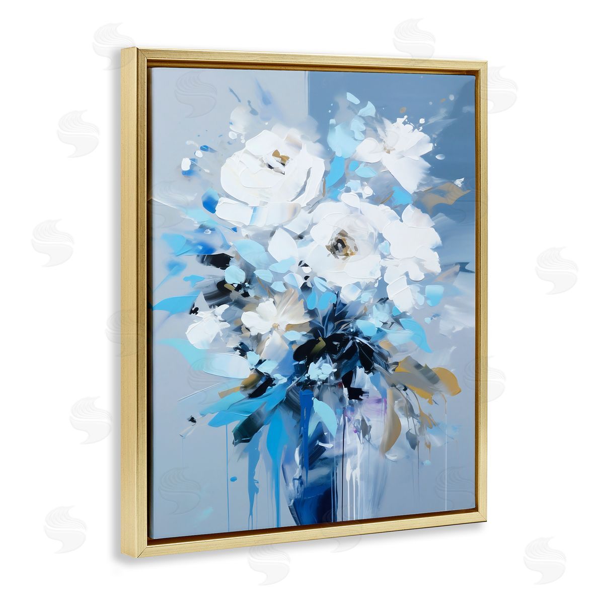 Ray Powers Flower with Modern Drip Gold Floater Frame Canvas Artside_