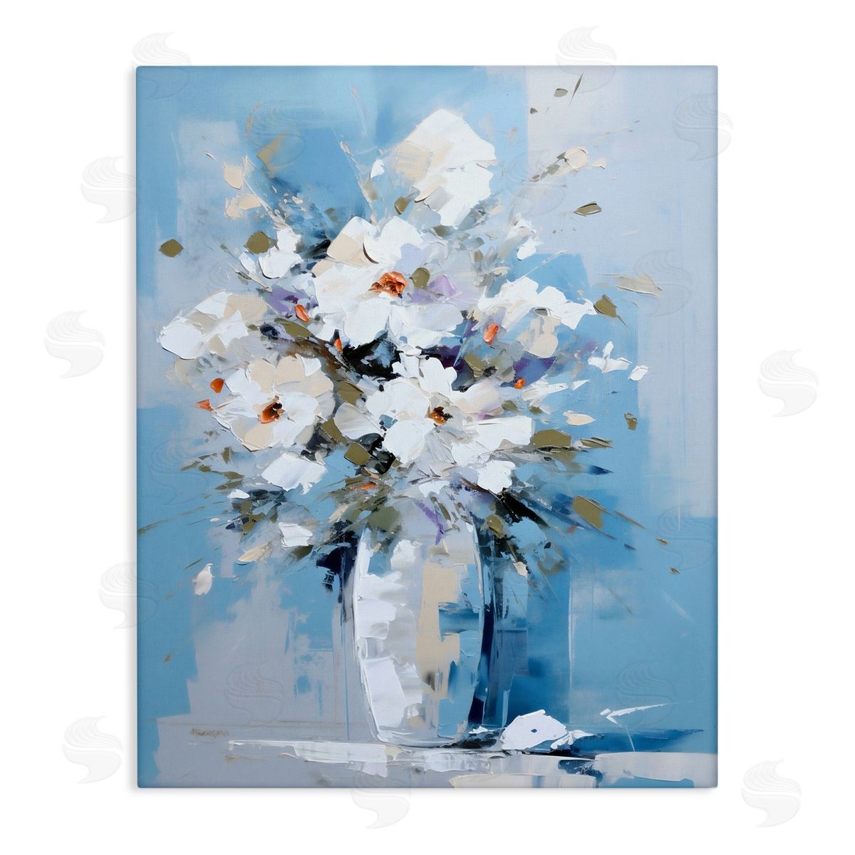 Ray Powers White & Blue Bouquet Canvas Wall Art