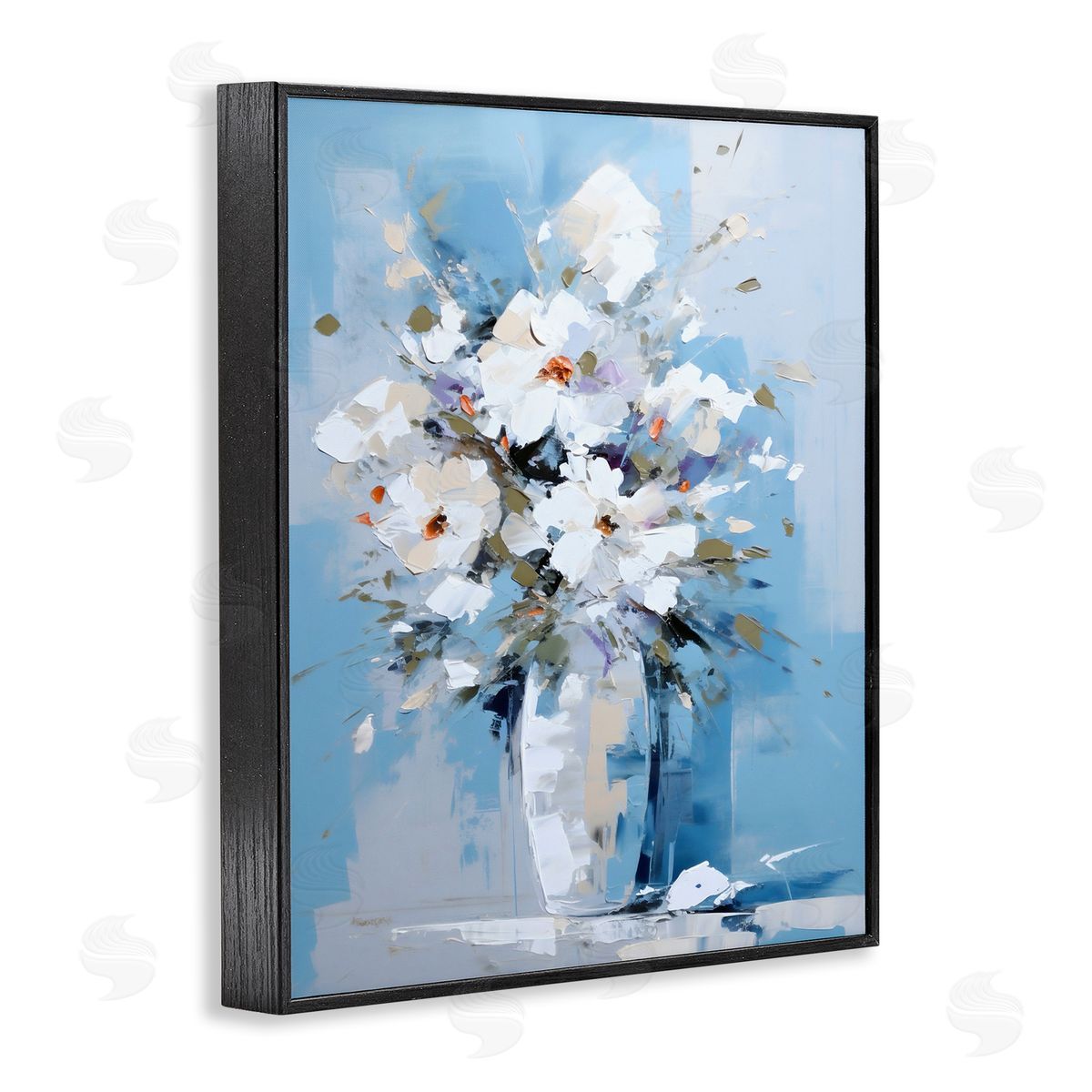 Ray Powers White & Blue Bouquet Black Framed Giclee Wall Artside_