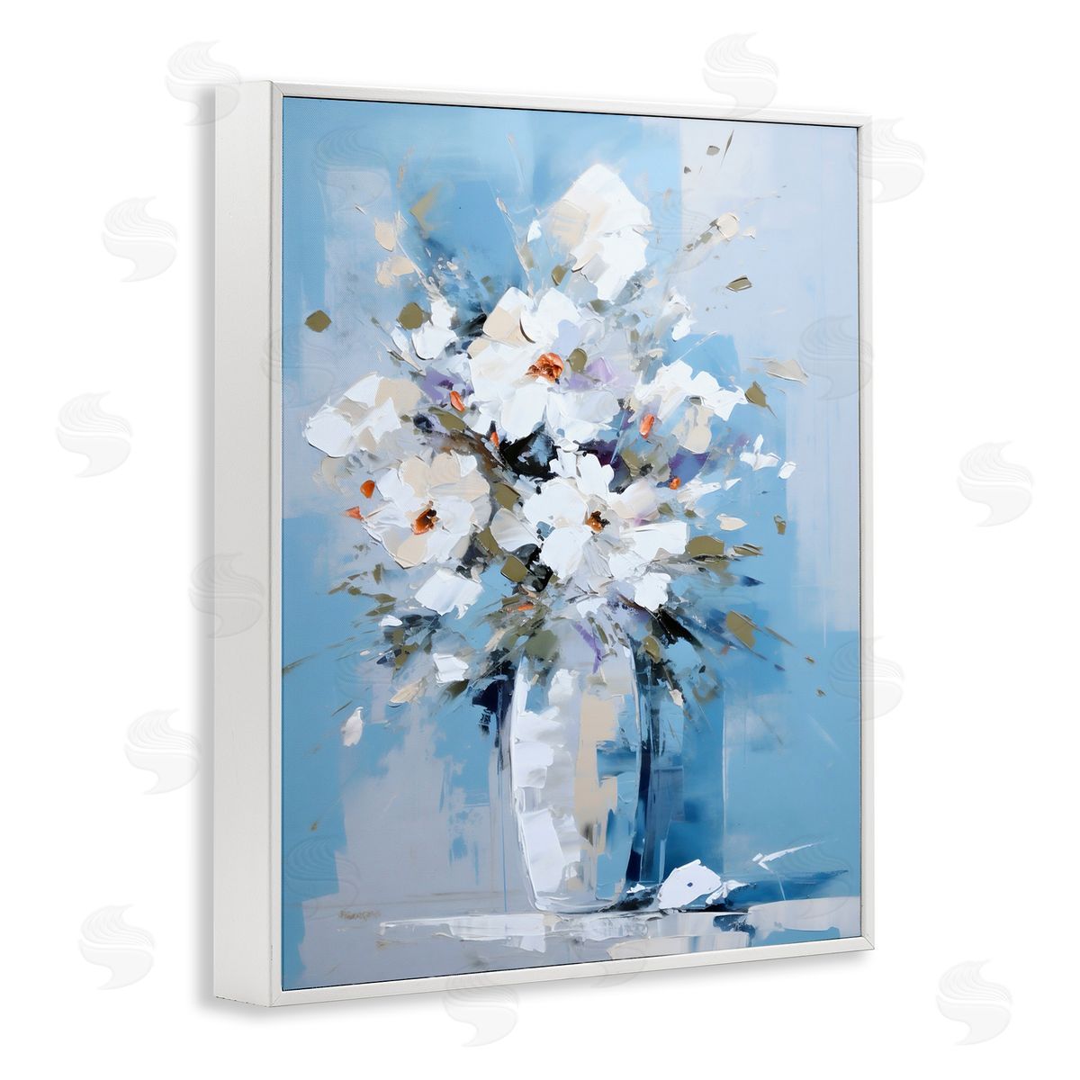 Ray Powers White & Blue Bouquet White Framed Giclee Wall Artside_