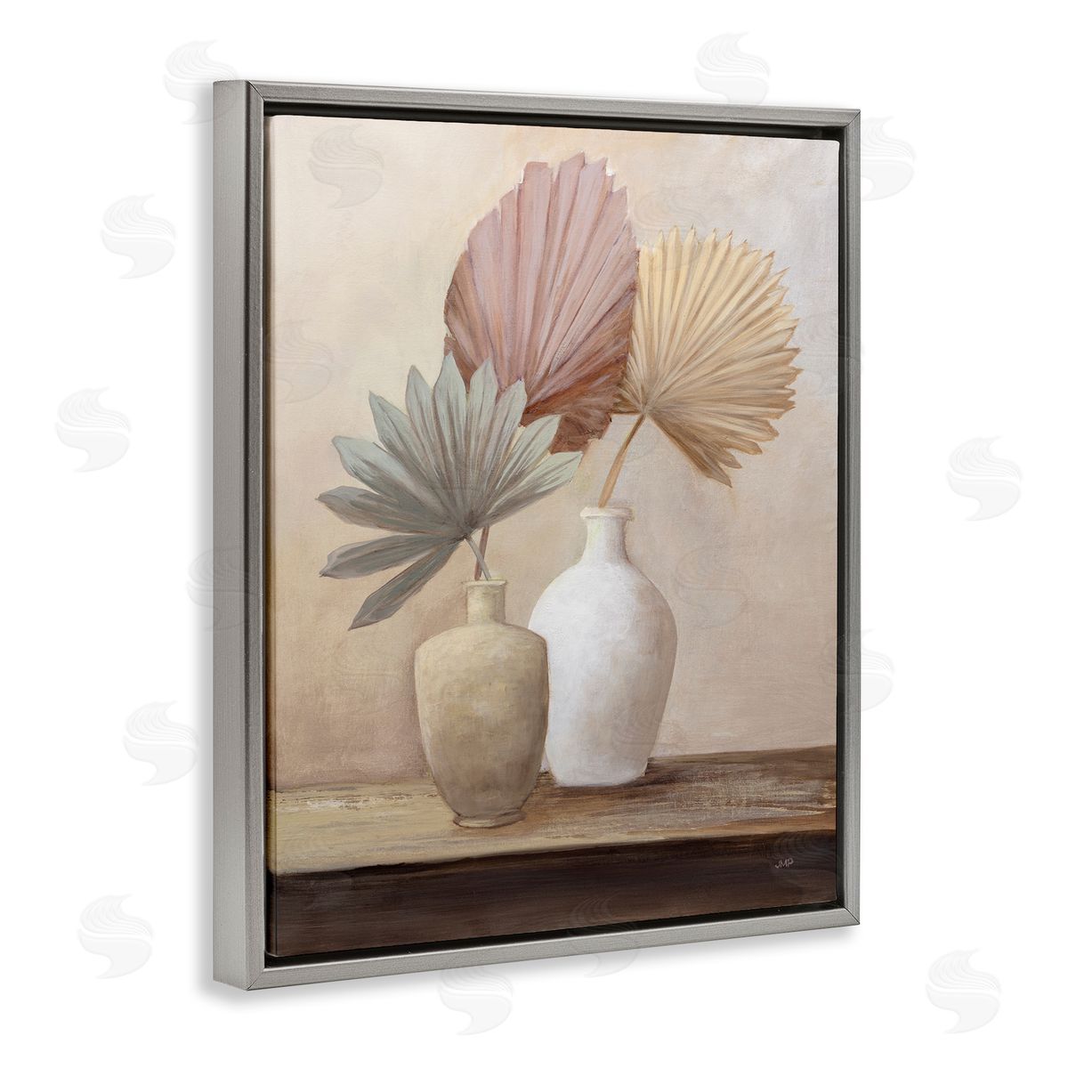Julia Purinton Boho Palm Leaves Gray Floater Frame Canvas Artside_