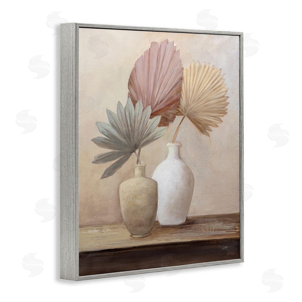 Julia Purinton Boho Palm Leaves Gray Framed Giclee Wall Artside_