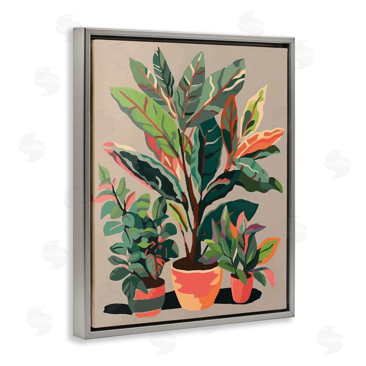 Ziwei Li Abstract Potted Plants Gray Floater Frame Canvas Artside_