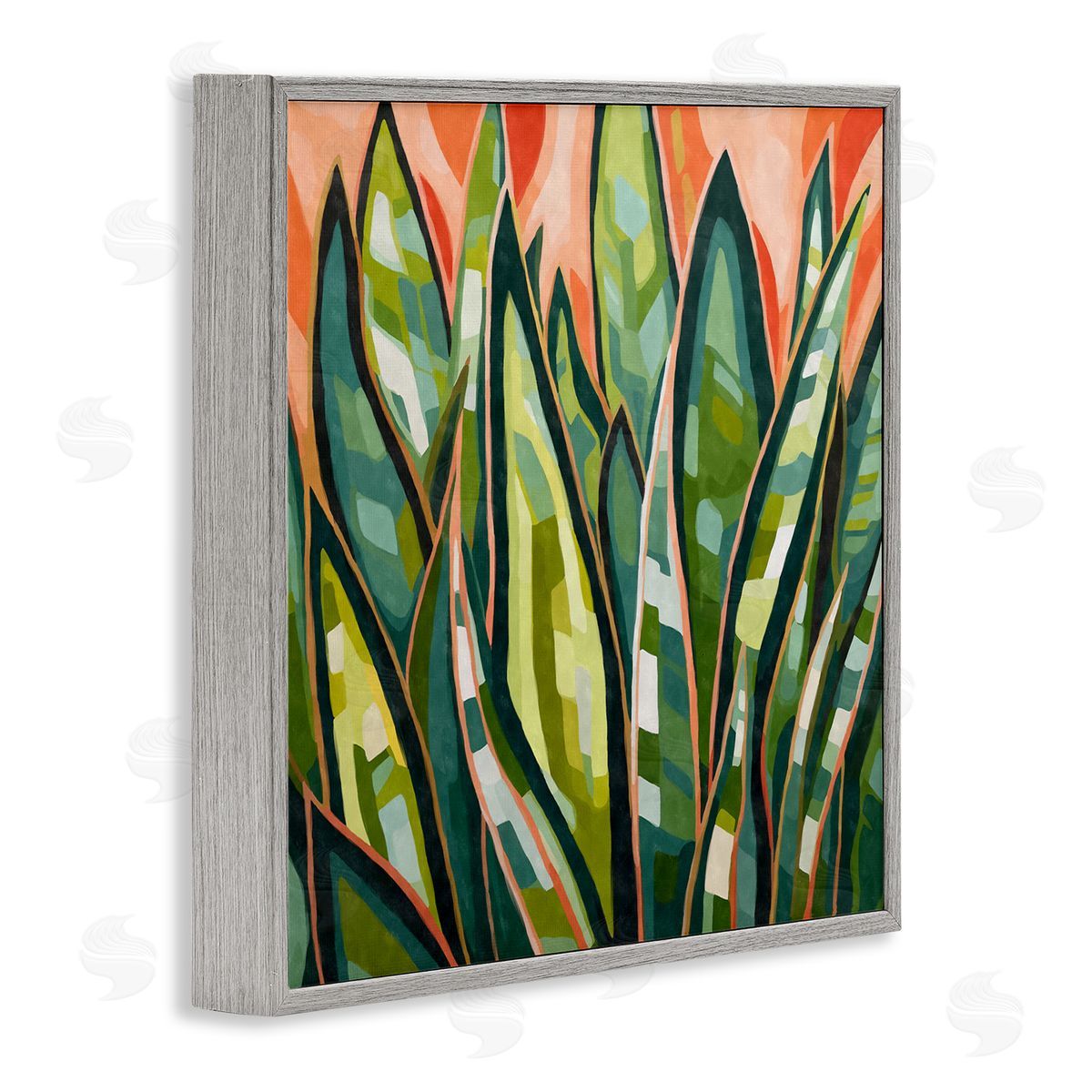 Ziwei Li Abstract Tropical Leaves Gray Framed Giclee Wall Artside_