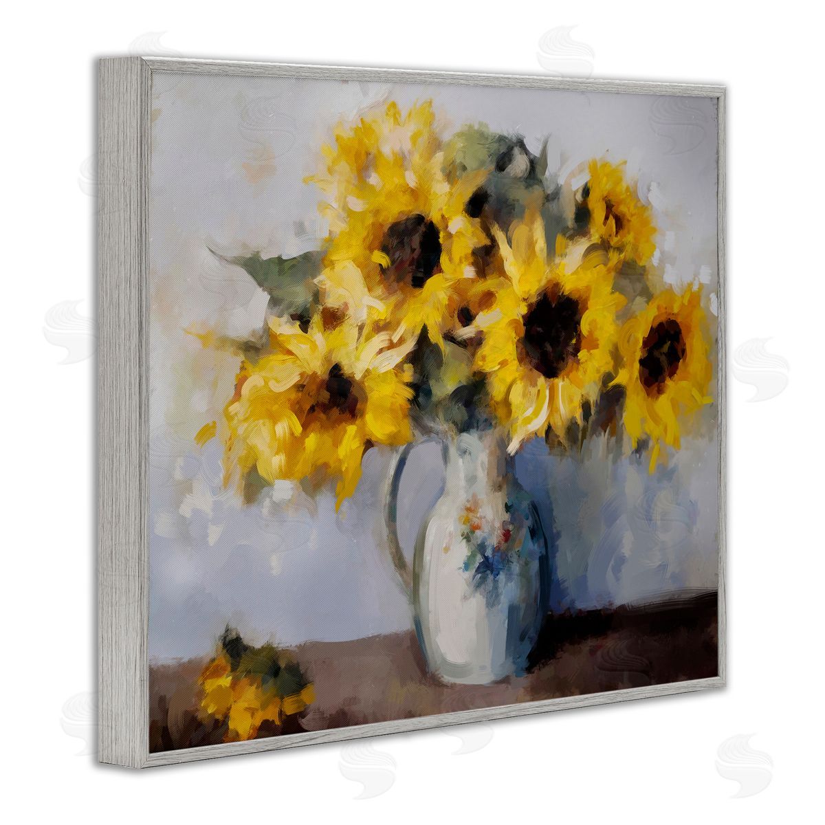 Ziwei Li Traditional Sunflower Bouquet Gray Framed Giclee Wall Artside_