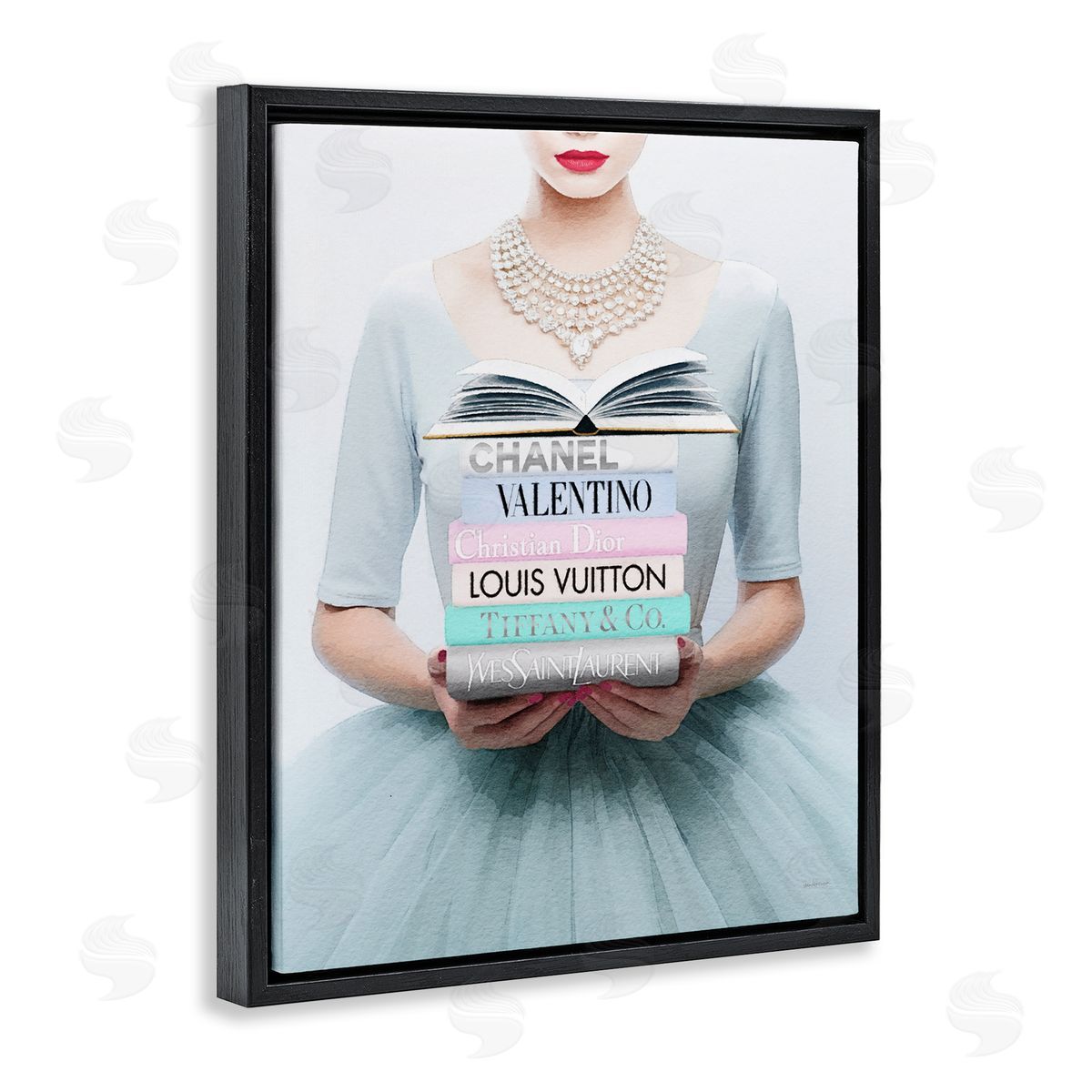 Amanda Greenwood Woman with Glam Books Black Floater Frame Canvas Artside_