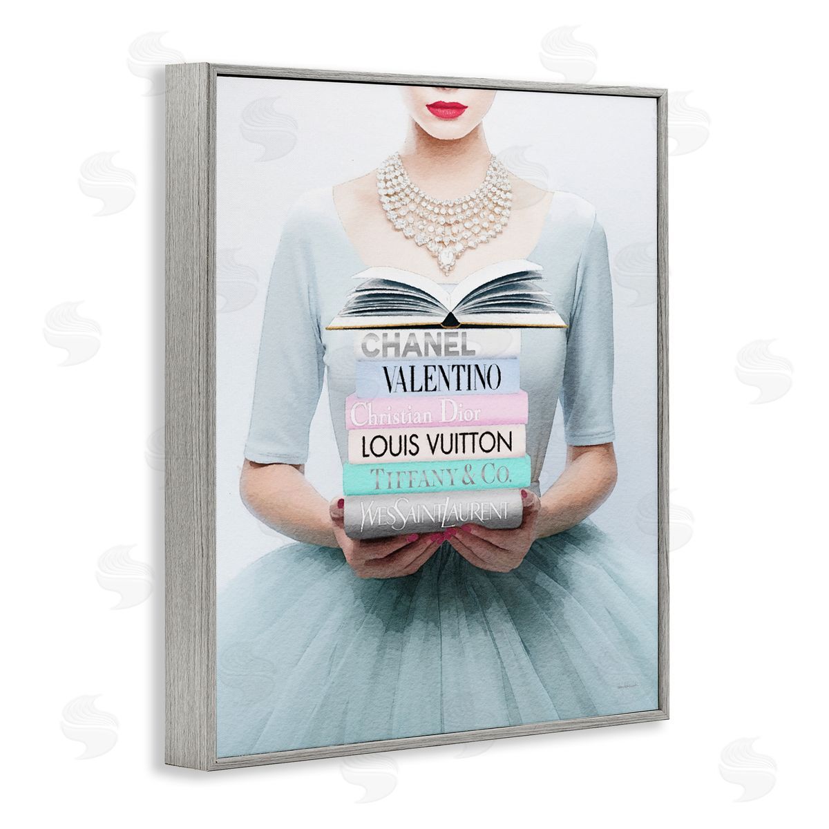 Amanda Greenwood Woman with Glam Books Gray Framed Giclee Wall Artside_