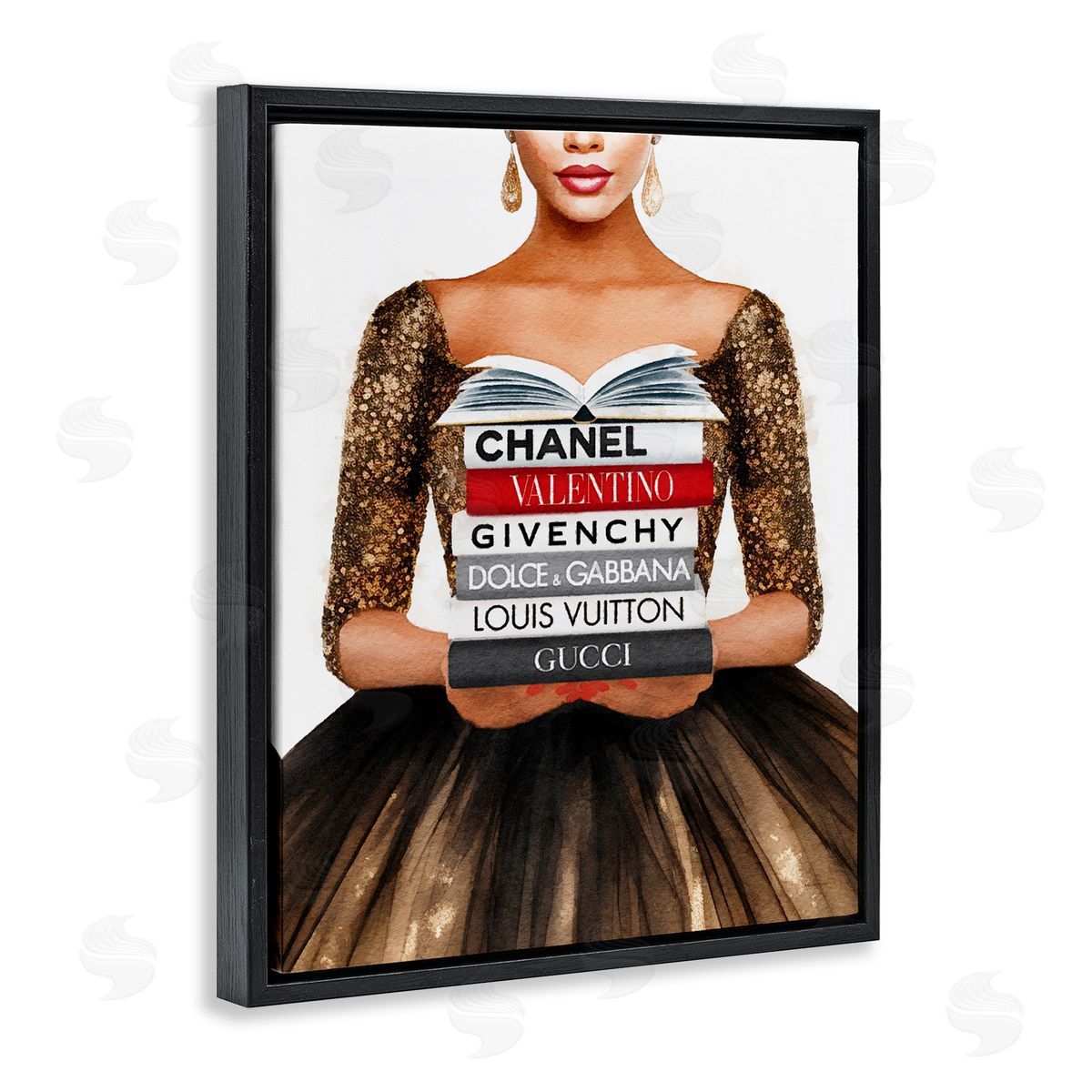 Amanda Greenwood Glam Girl & Bookstack Black Floater Frame Canvas Artside_