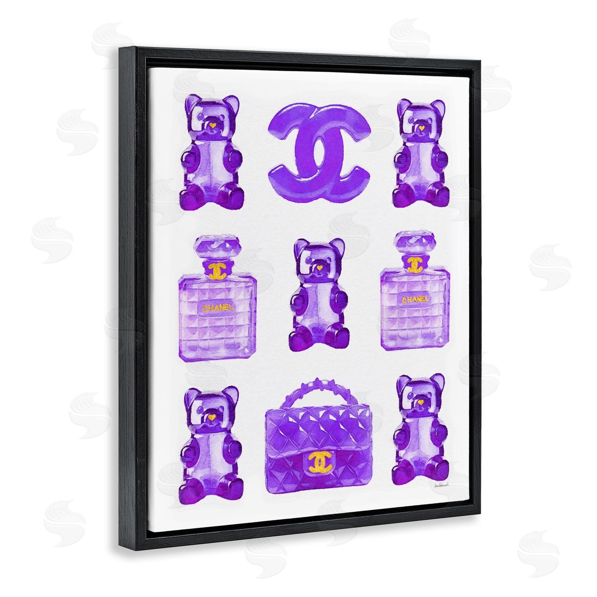 Purple Glam Gummy Candy Black Floating Frame Canvas Wall Art, Home Decor by Amanda Greenwood