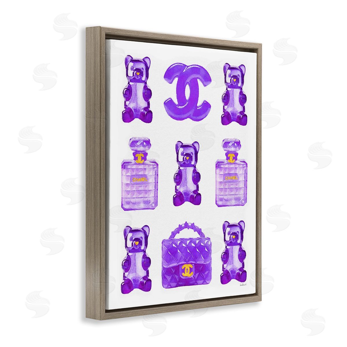 Purple Glam Gummy Candy Brown Floating Frame Canvas Wall Art, Home Decor by Amanda Greenwood