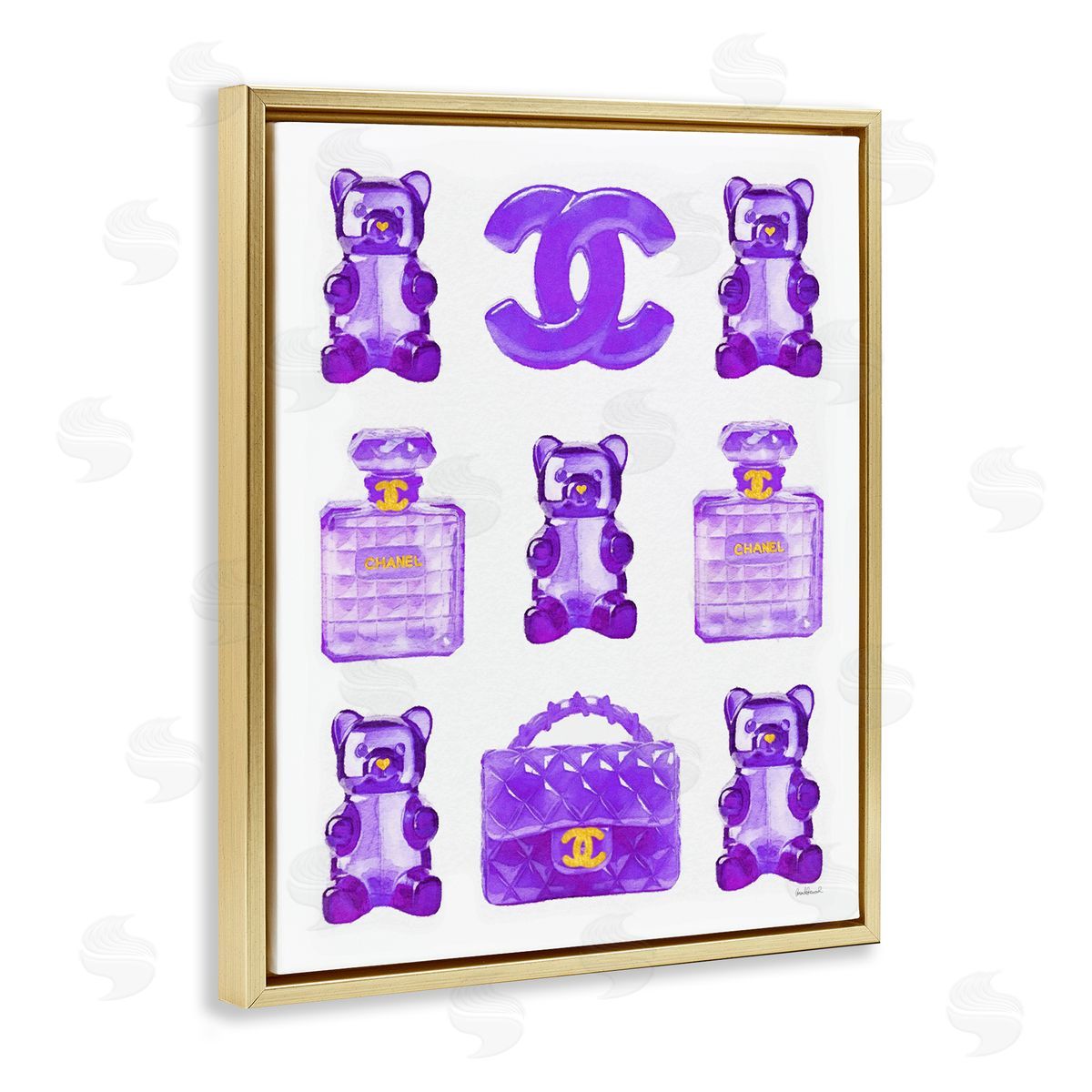 Purple Glam Gummy Candy Gold Floating Frame Canvas Wall Art, Home Decor by Amanda Greenwood