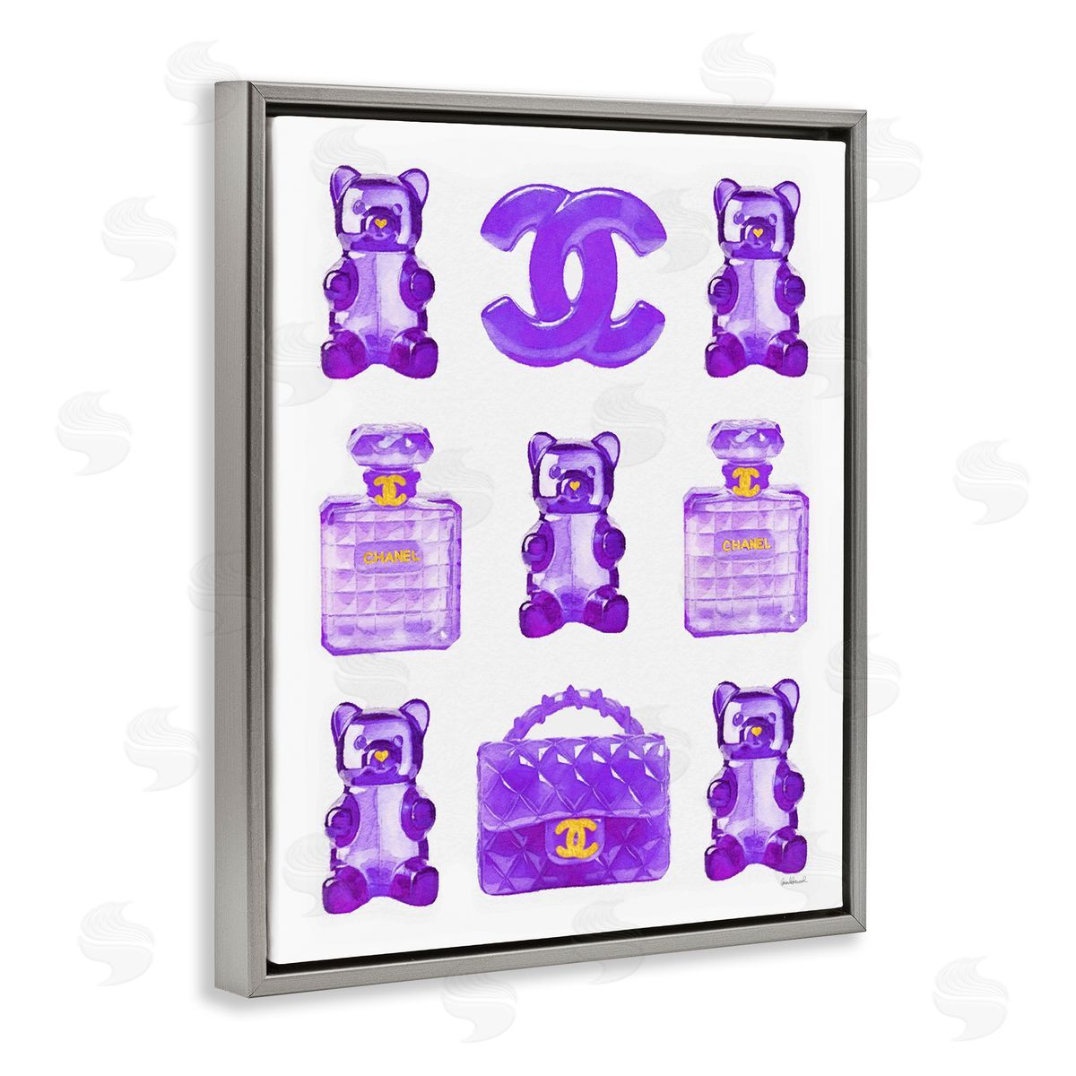 Purple Glam Gummy Candy Grey Floating Frame Canvas Wall Art, Home Decor by Amanda Greenwood