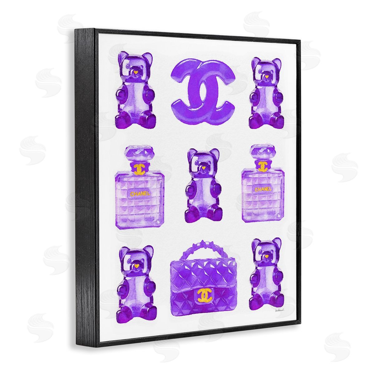 Purple Glam Gummy Candy Black Frame Print Wall Art, Home Decor by Amanda Greenwood