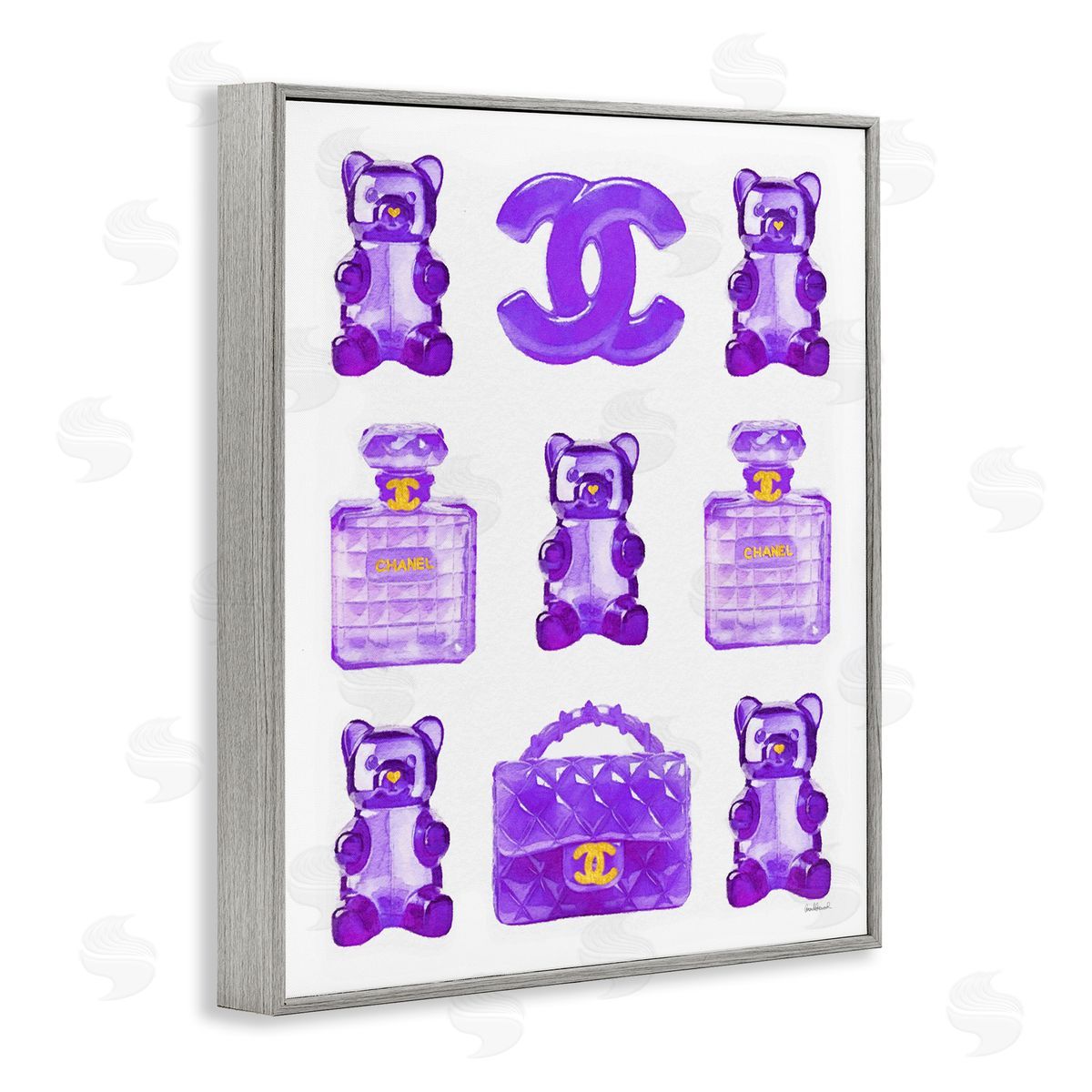 Purple Glam Gummy Candy Grey Frame Print Wall Art, Home Decor by Amanda Greenwood