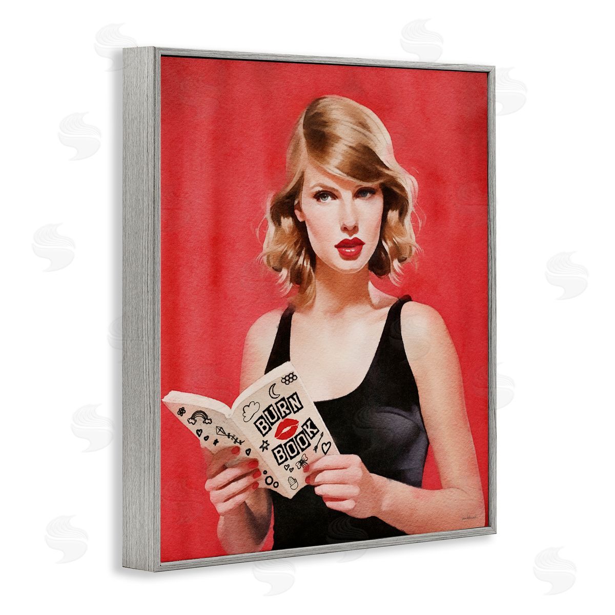 Amanda Greenwood Popstar Reading Book Red Gray Framed Giclee Wall Artside_