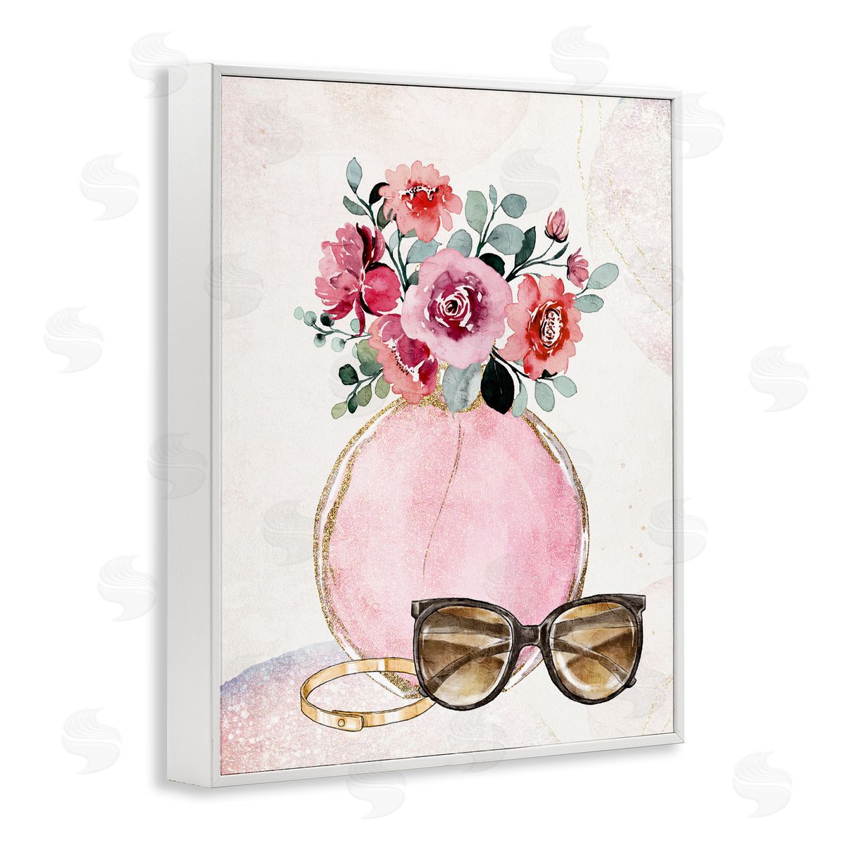 Kim Allen Pink Bouquet & Sunglasses White Framed Giclee Wall Artside_