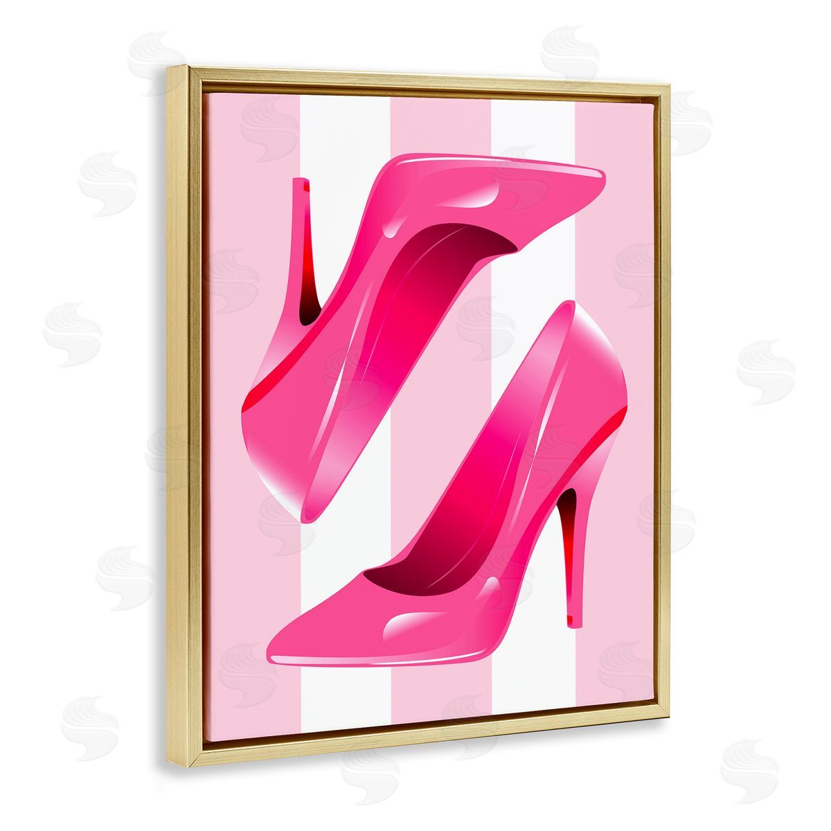 Stupell Studio Heels on Pink Stripes Gold Floater Frame Canvas Artside_