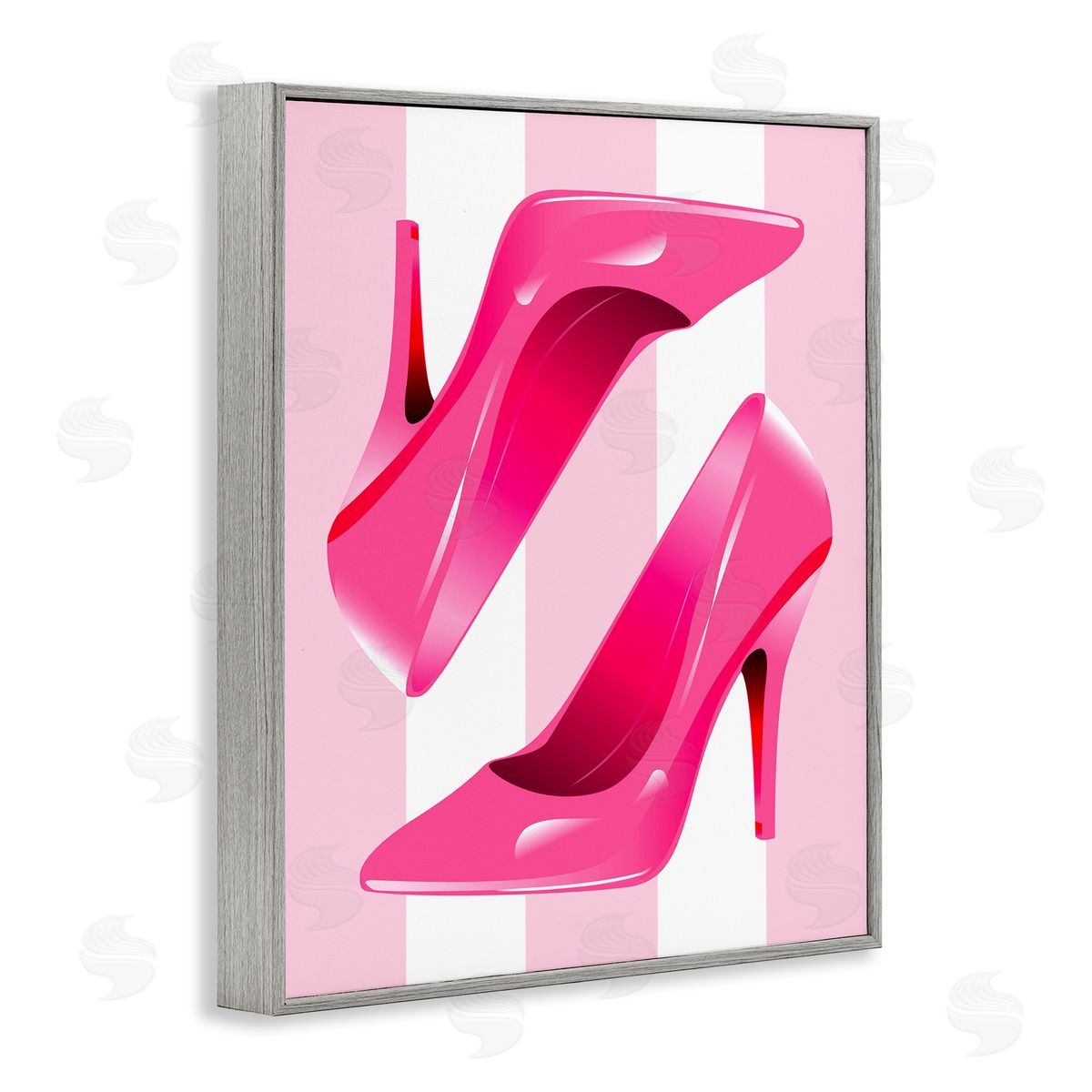 Stupell Studio Heels on Pink Stripes Gray Framed Giclee Wall Artside_
