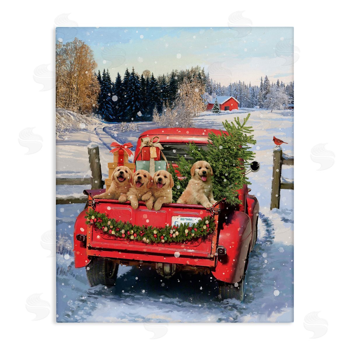 Jason Kirk Puppies in Holiday Truck Canvas Wall Art