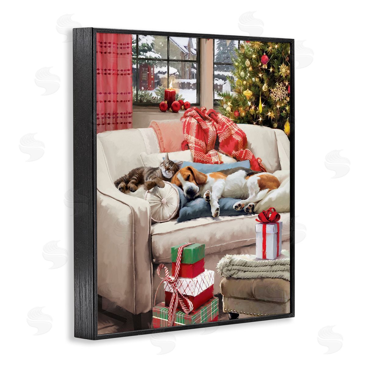 Jason Kirk Pets on Holiday Couch Black Framed Giclee Wall Artside_