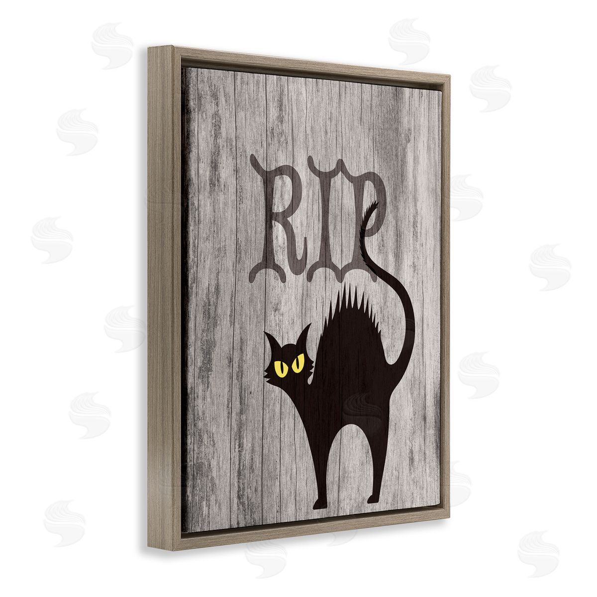 Stupell Studio RIP Halloween Cat Brown Floater Frame Canvas Artside_