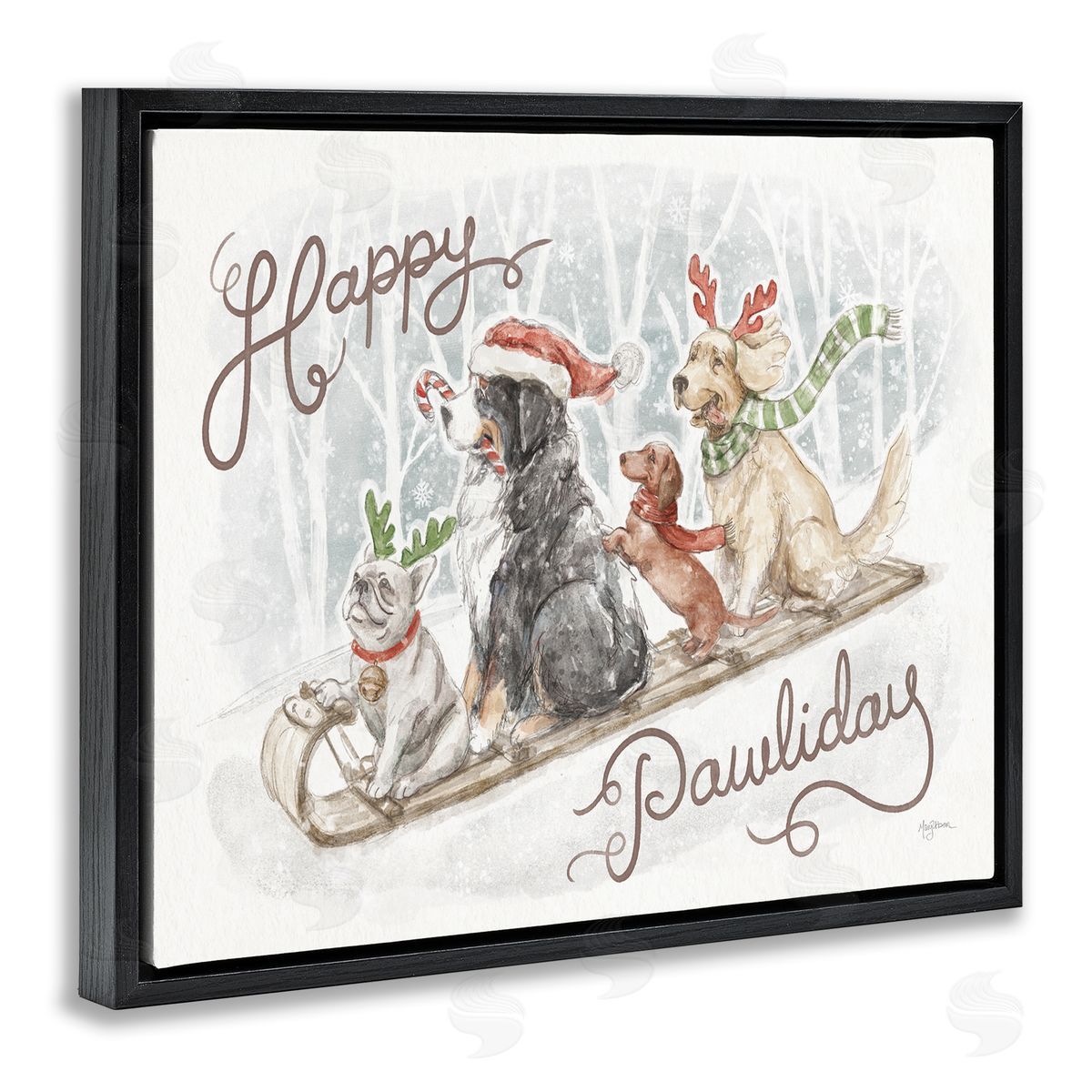 Mary Urban Happy Pawliday Dogs Black Floater Frame Canvas Artside_