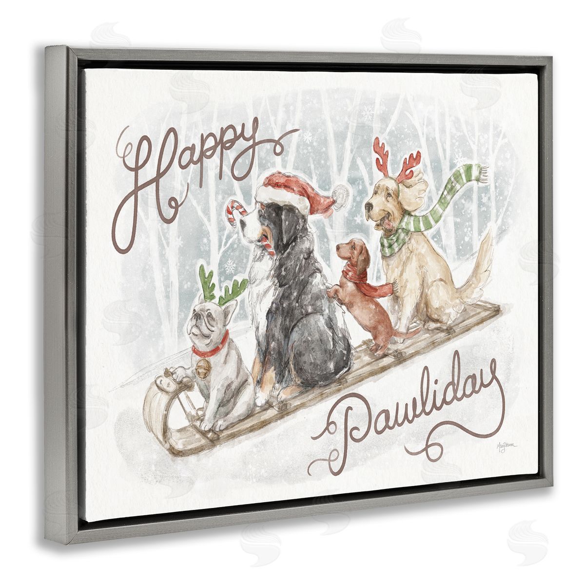 Mary Urban Happy Pawliday Dogs Gray Floater Frame Canvas Artside_