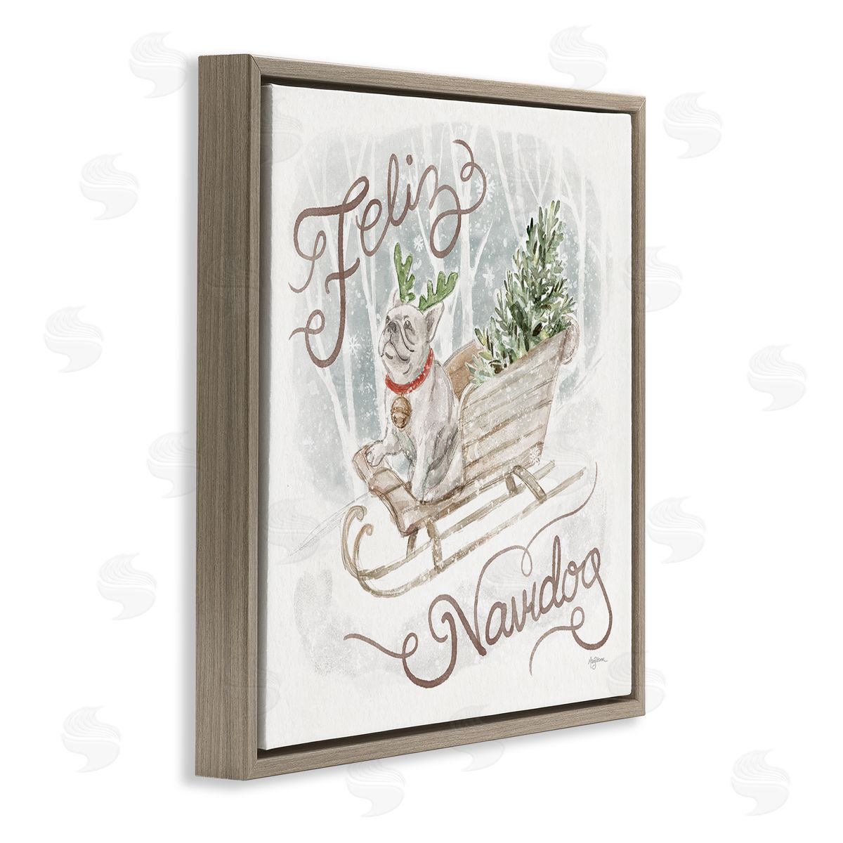 Mary Urban Feliz Navidog Bulldog Brown Floater Frame Canvas Artside_