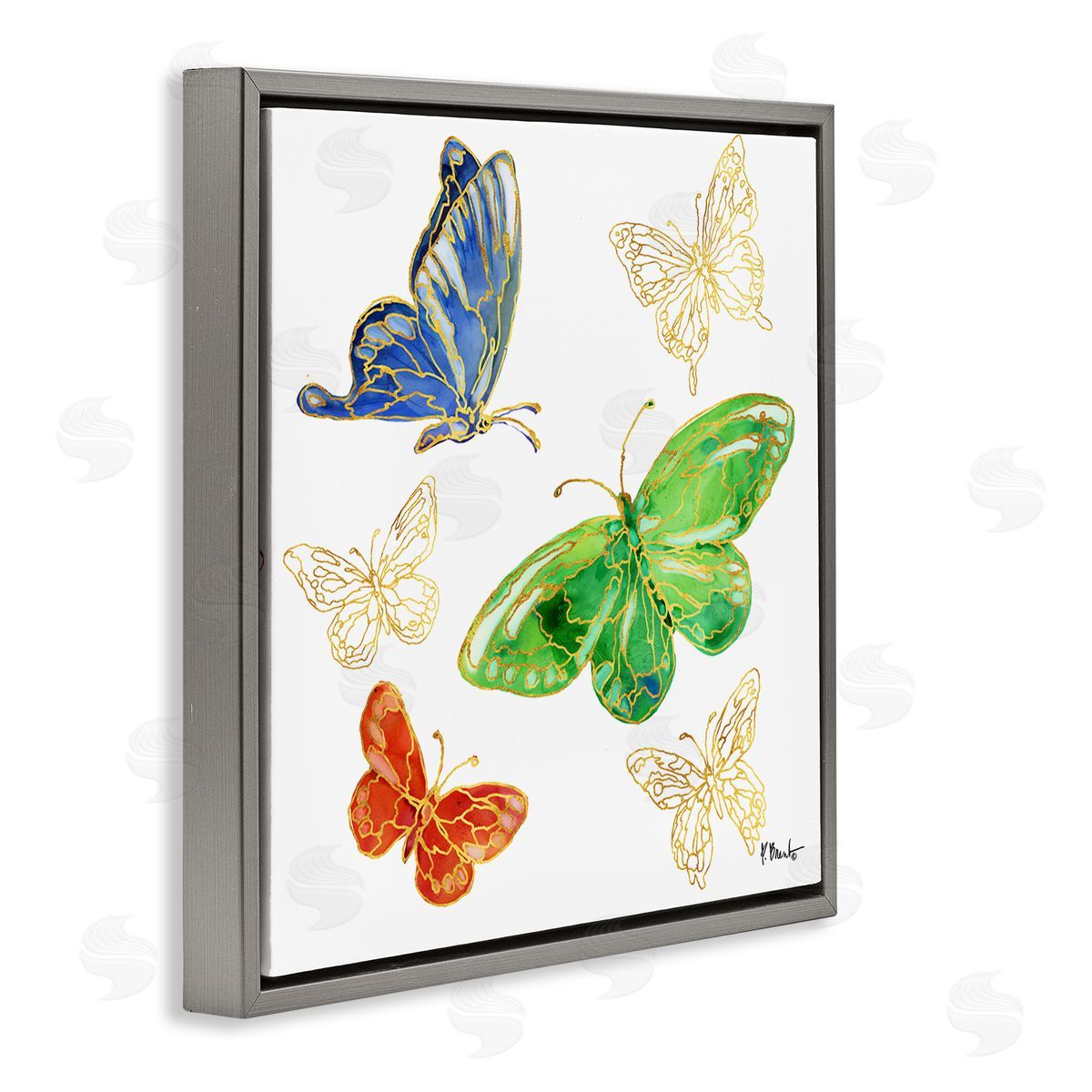 Paul Brent Butterflies Glam Outline Gray Floater Frame Canvas Artside_