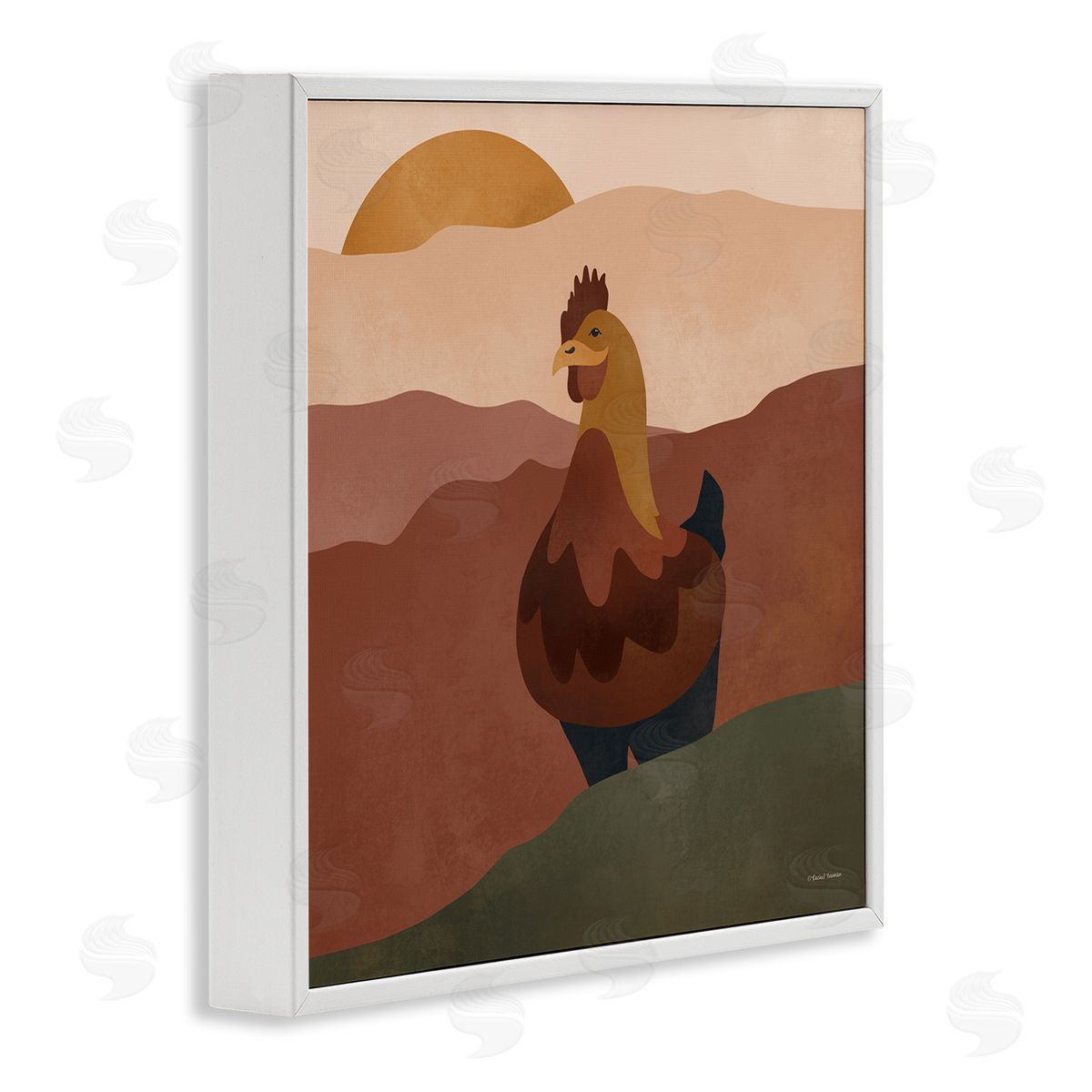 Rachel Nieman Rooster in Nature White Framed Giclee Wall Artside_