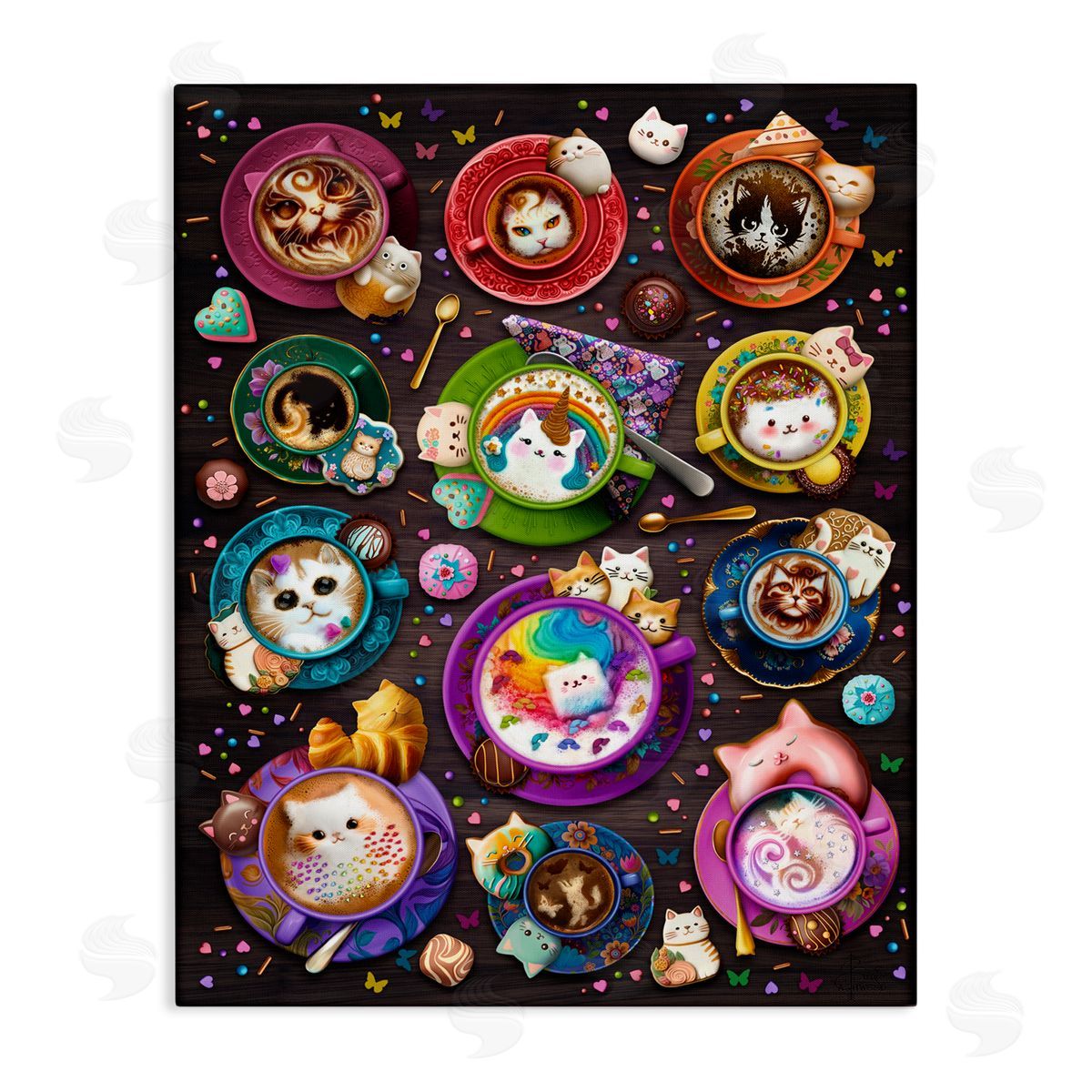 Brigid Ashwood Cat Lattes & Coffee Canvas Wall Art