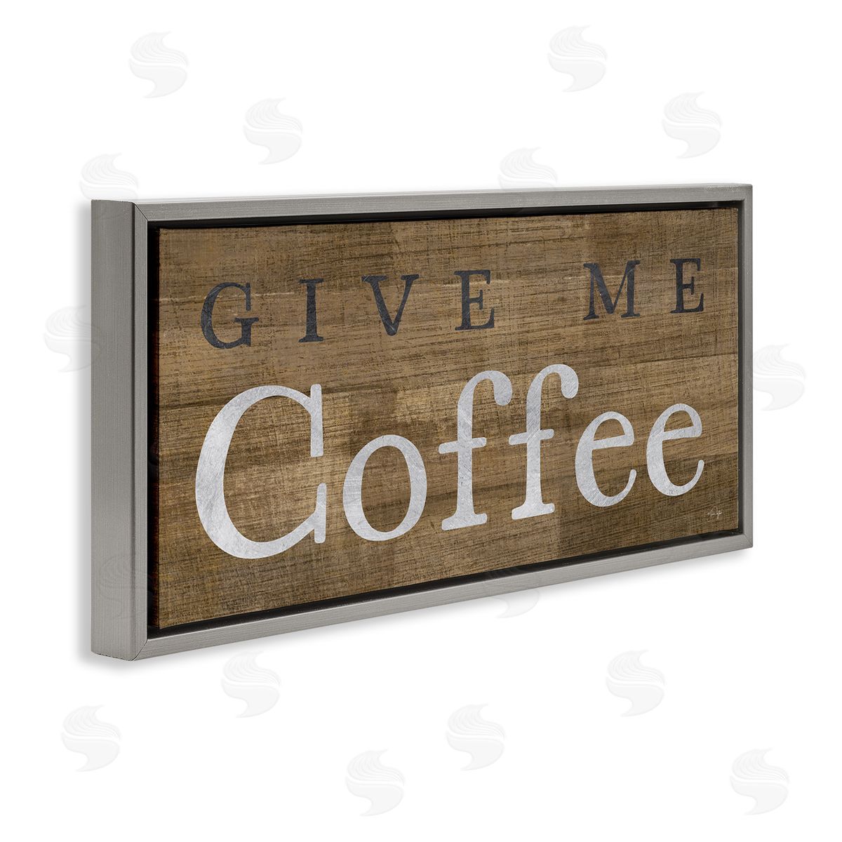 Rustic Give Me Coffee Grey Floating Frame Canvas Wall Art, Home Decor by Yass Naffas Designs