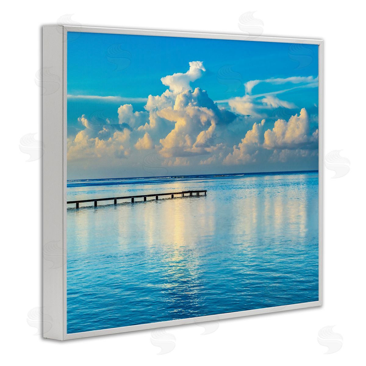 Danita Delimont Waterfront Dock Clouds White Framed Giclee Wall Artside_