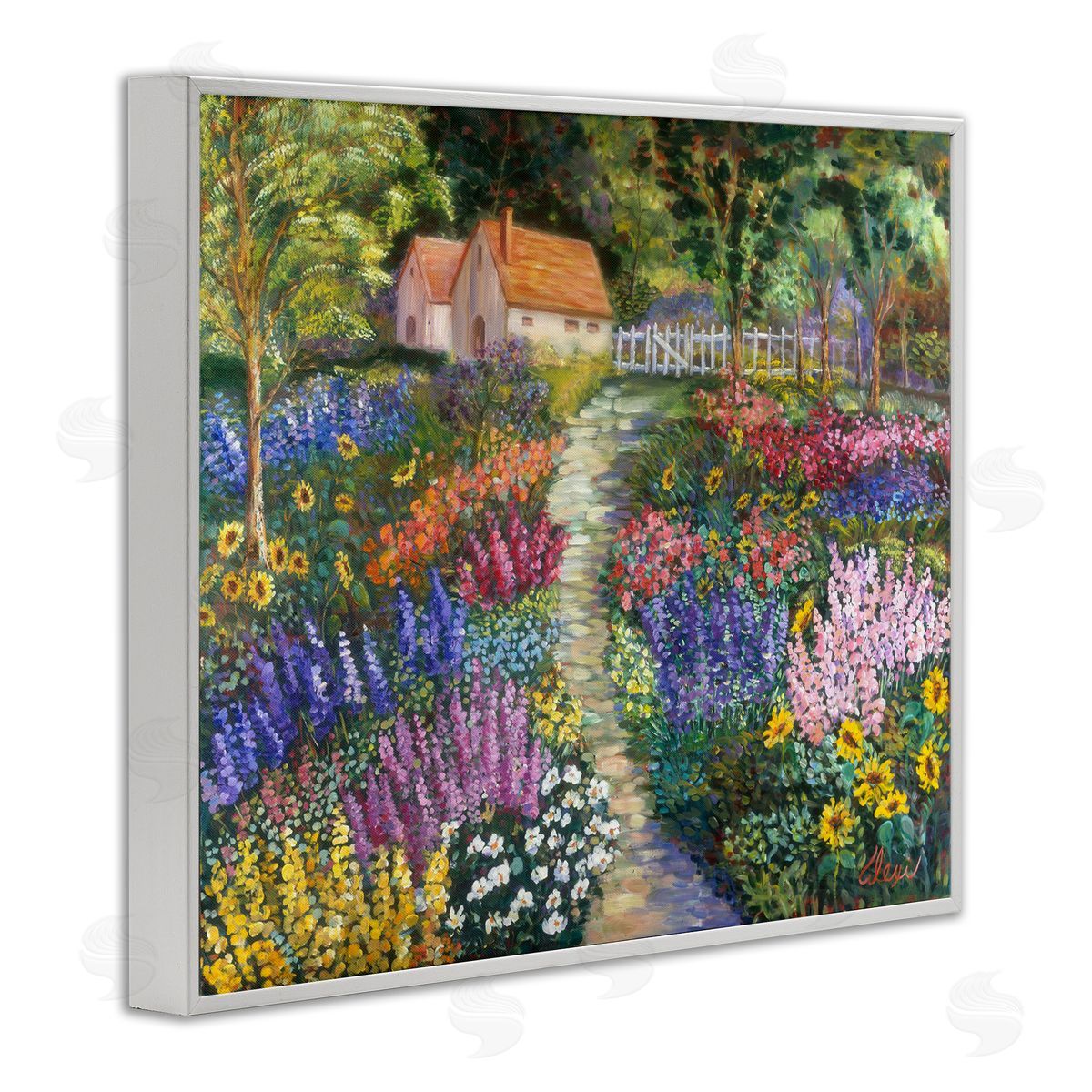 Floral Cottage Gardens White Frame Print Wall Art, Home Decor by Alexi Fine