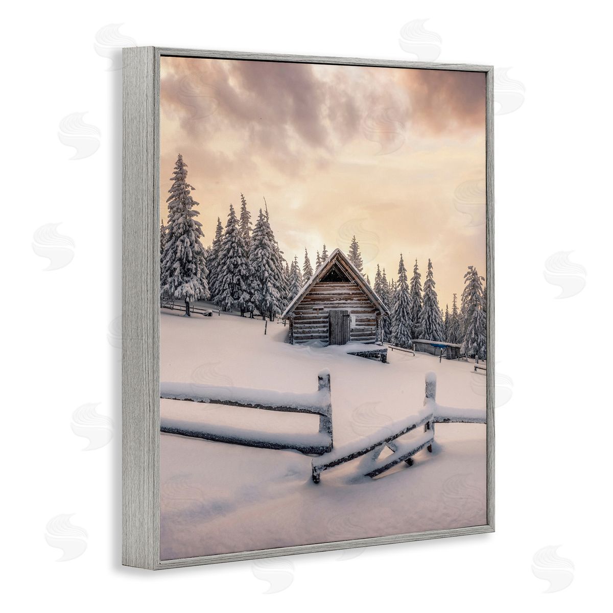 Incado Rural Winter Cabin Gray Framed Giclee Wall Artside_