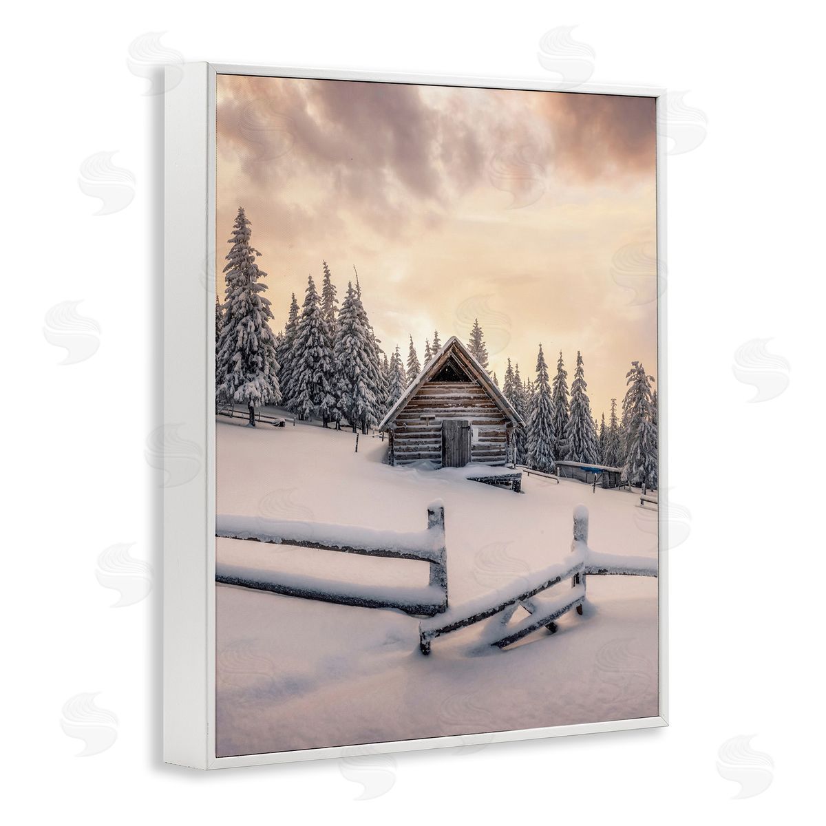 Incado Rural Winter Cabin White Framed Giclee Wall Artside_